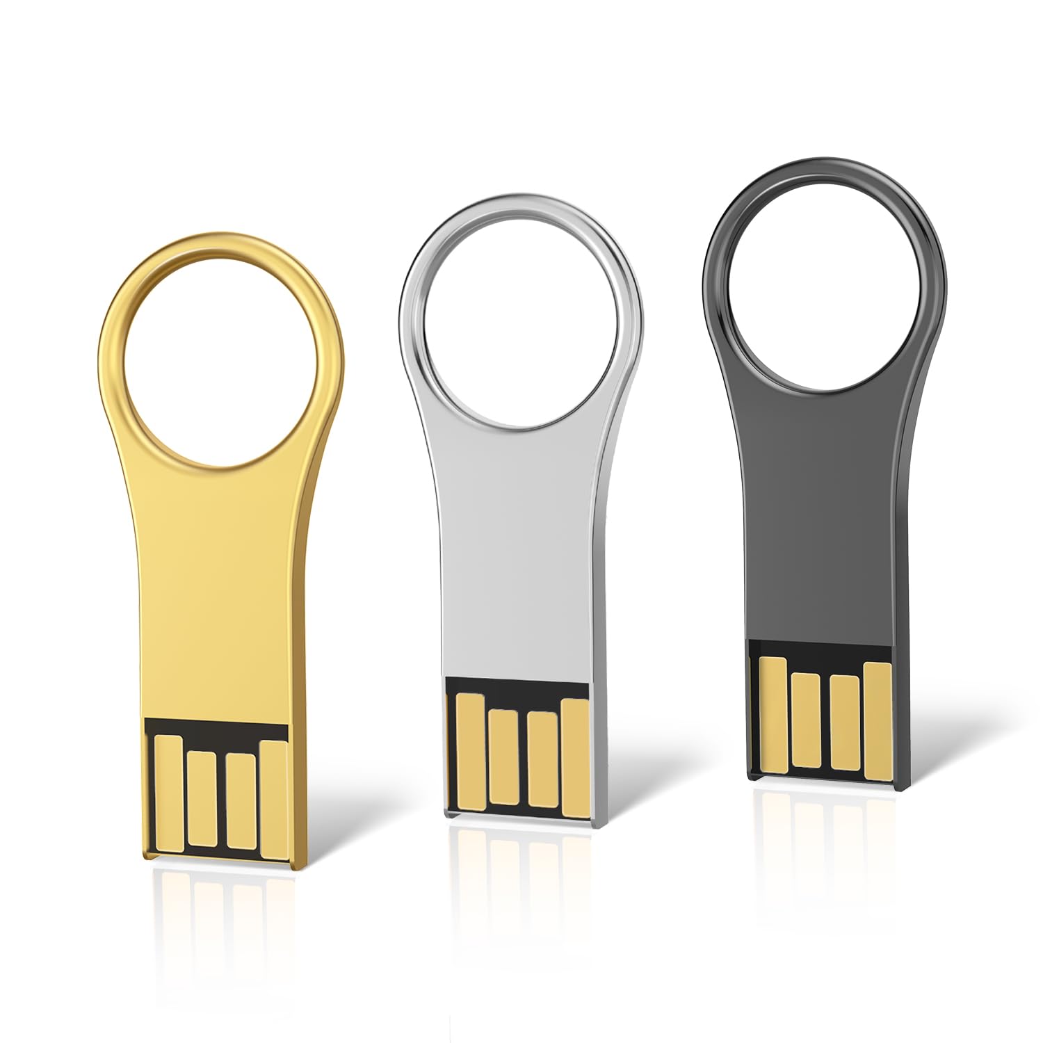 Raoyi 3 Pack 32Gb Metal Key Shape Usb Flash Drive, Usb 2.0 Memory Stick Thumb Drives Jump Drive (Black/Silver/Gold, 3 Mixed Colors)