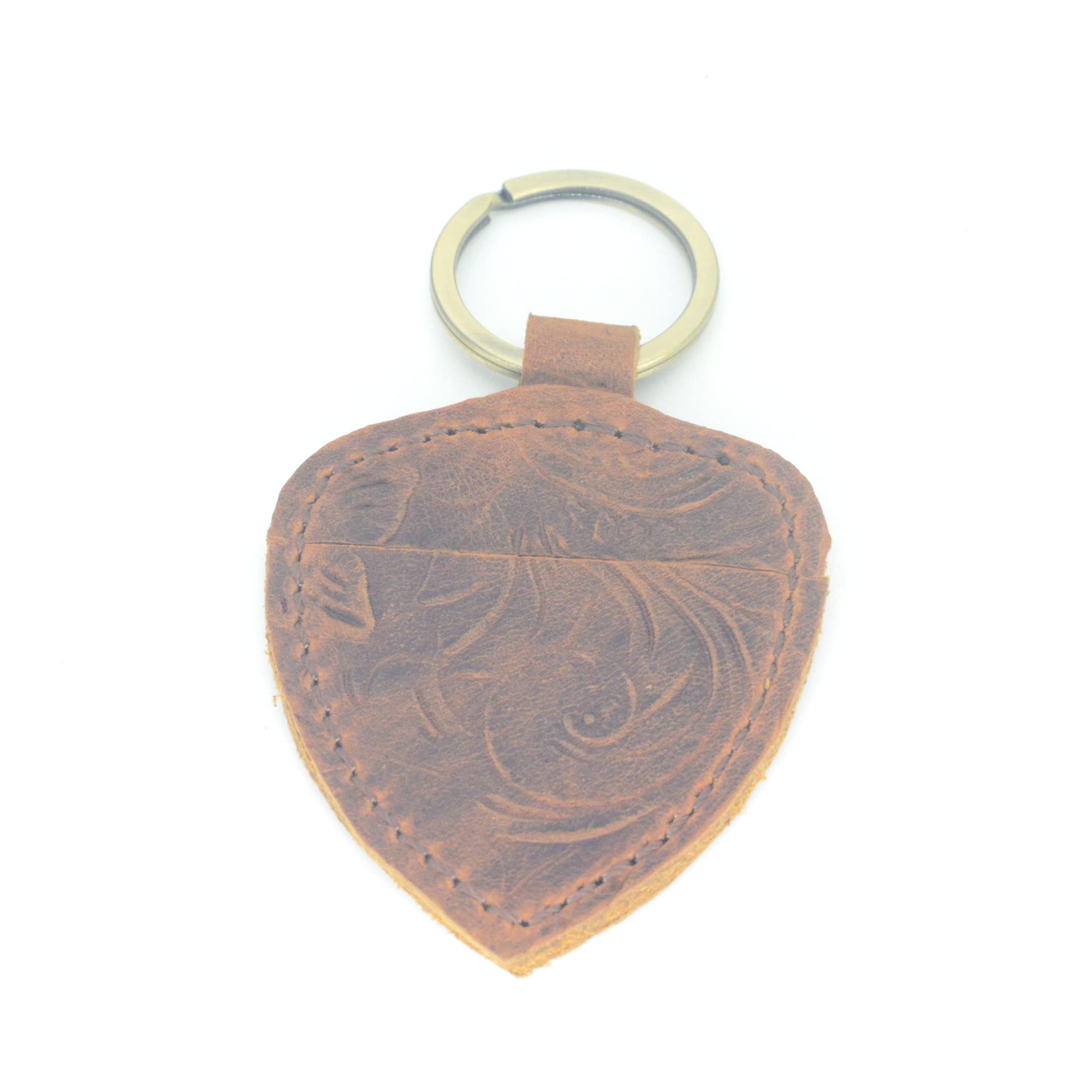 Jjnusa Handmade Leather Guitar Shaped Pick Holder Keychain With Belt For Guitar Picks Keychain Quarter Holder Key Chain, Mandoli