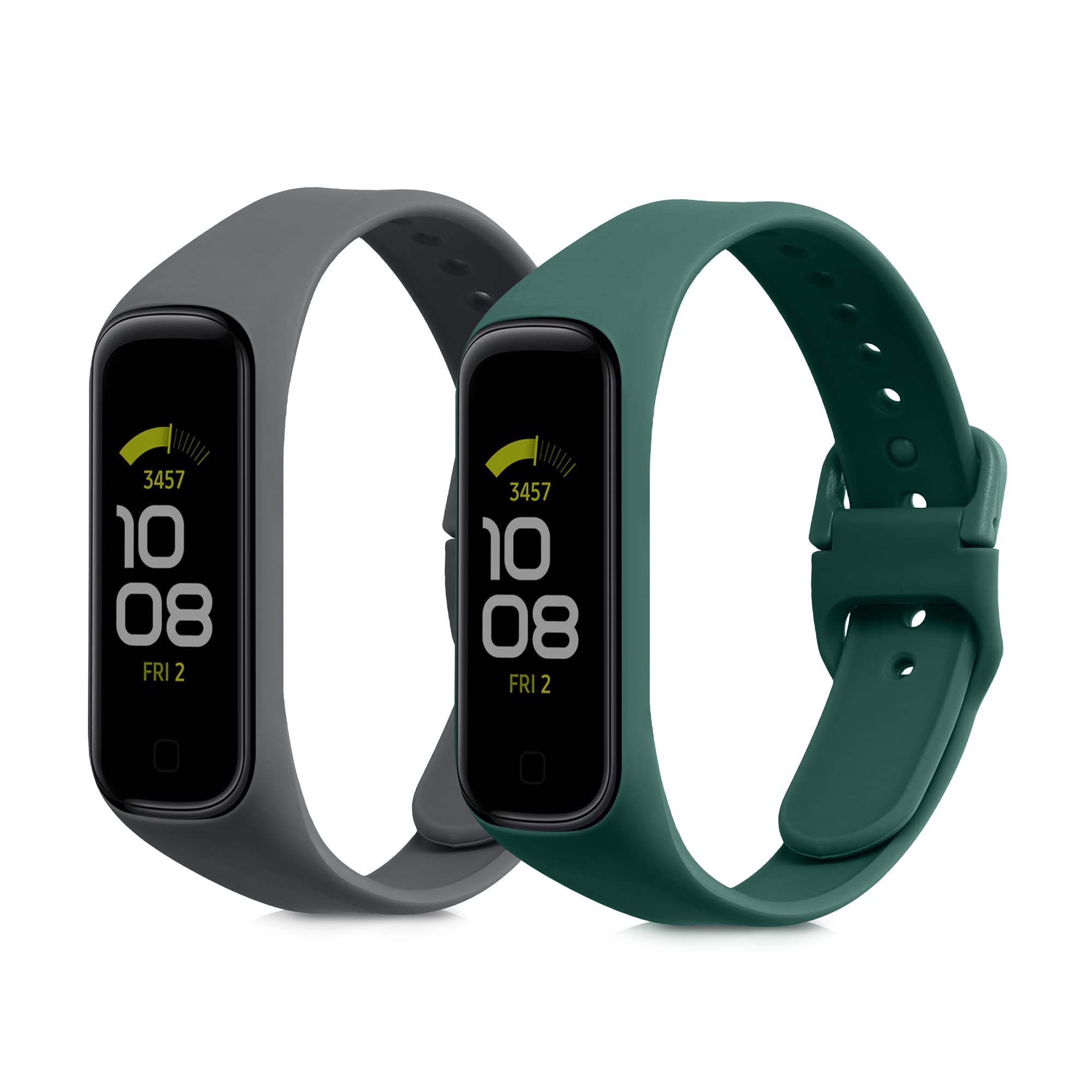 kwmobile Straps Compatible with Samsung Galaxy Fit 2 Straps - 2x Replacement Silicone Watch Bands - Dark Grey/Dark Green