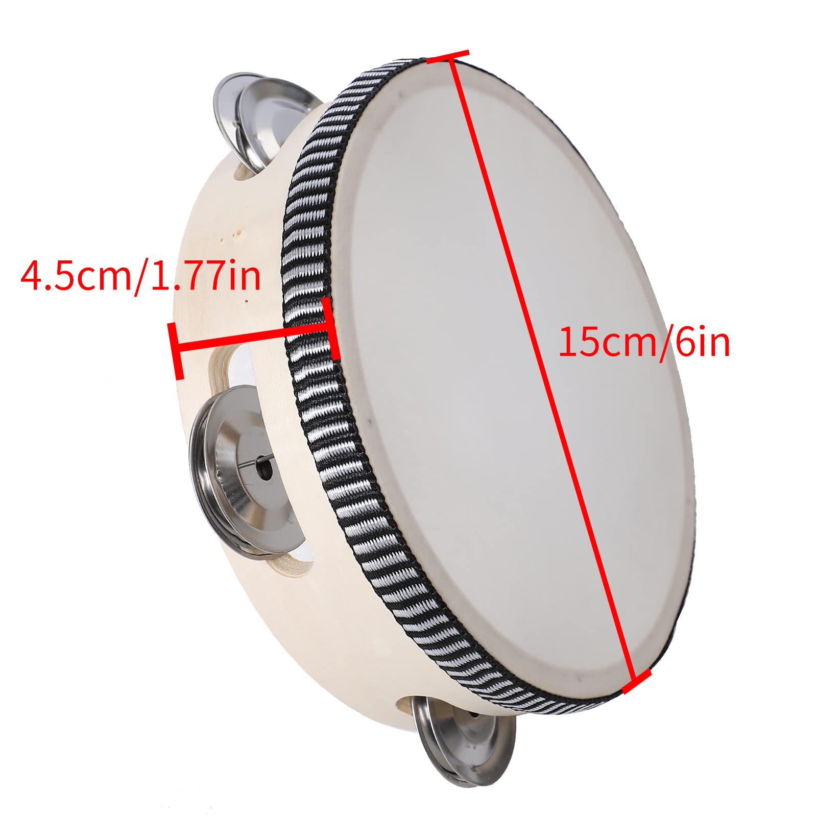 Javik Tambourine 6 Inch Hand Held Small Tambourines Drum With Metal Jingles Bell Percussion Musical Instrument For Party Games M