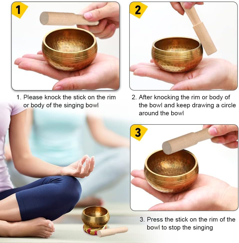 Tibetan Singing Bowl Set   Meditation Sound Bowl Cushion With Wooden Striker For Yoga, Meditation & Relaxation, Mindfulness,Chak
