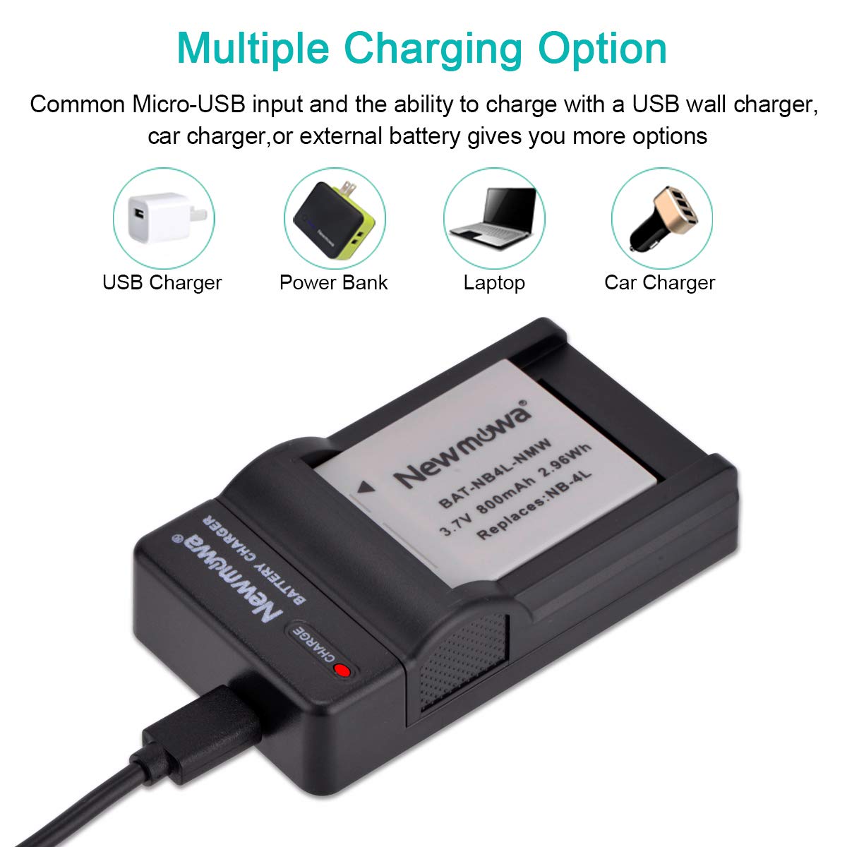Newmowa Nb 4L Replacement Battery (2 Pack) And Portable Usb Charger Kit For Canon Powershot Elph 100 Hs,300 Hs,310 Hs,Sd30,Sd40,
