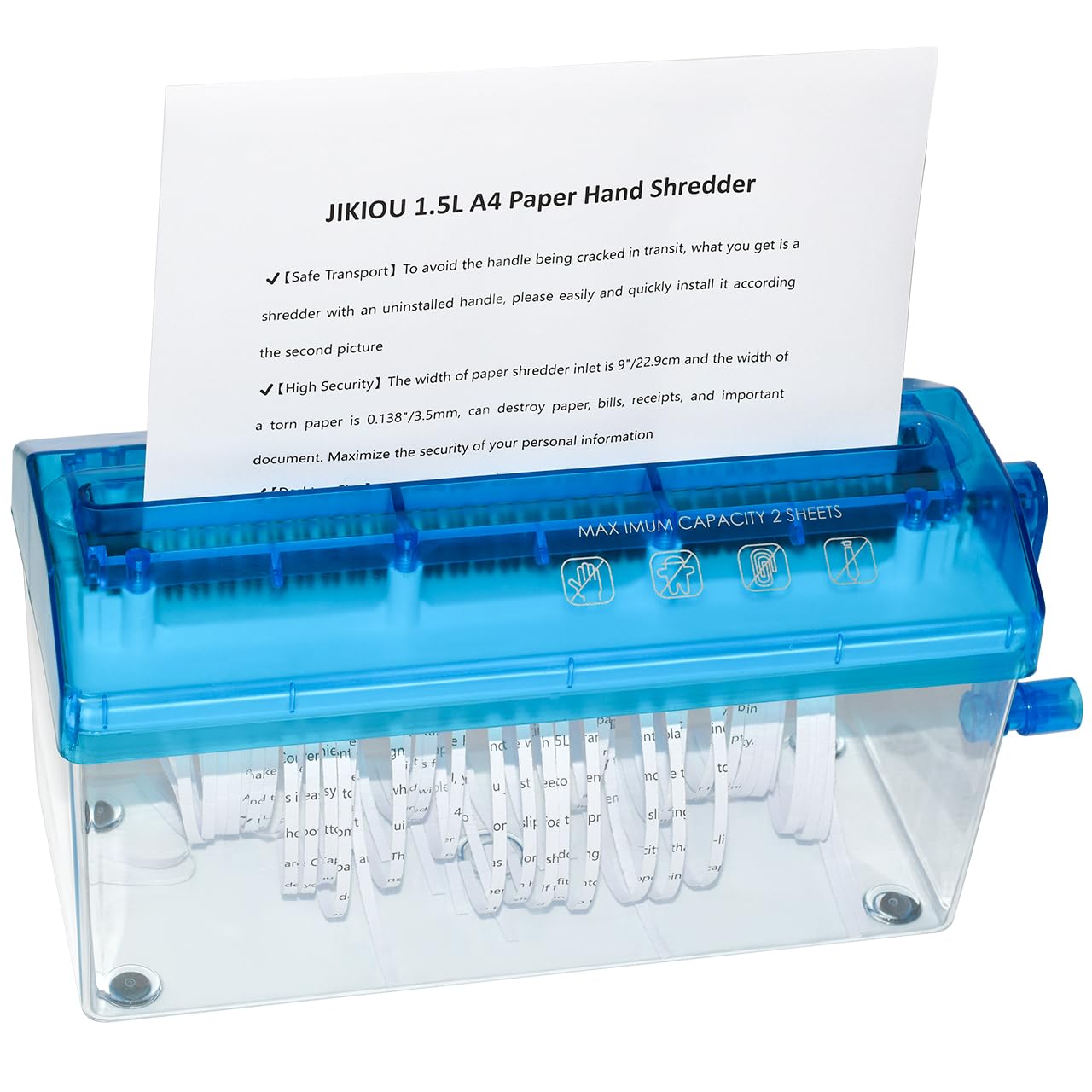 JIKIOU Standard A4 Paper Hand Shredder Portable Paper Shredder Manual Shredder Documents Paper Cutting Tool Home Office Desktop 