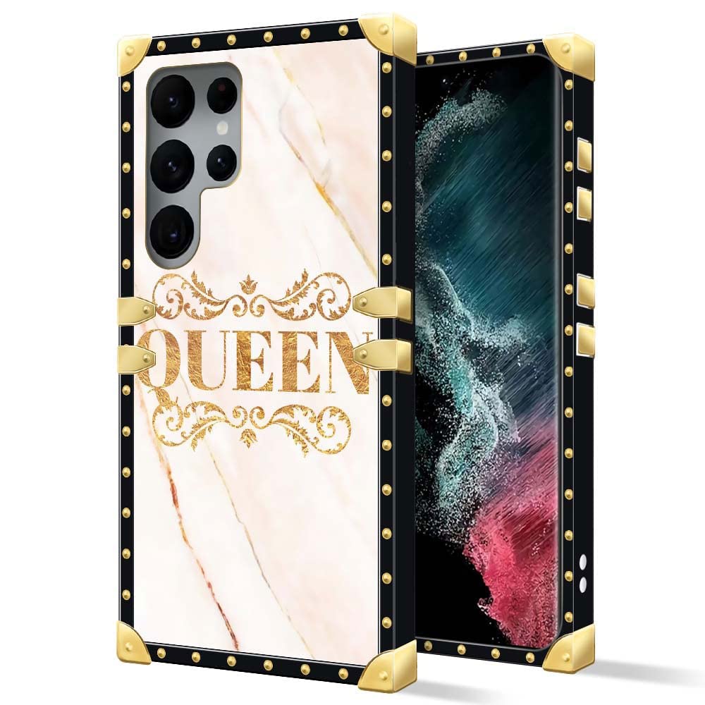 Daizag Compatible With Samsung Galaxy S22 Ultra,B Queen Square Case Luxury Elegant Women Girls Metal Decoration Corner Classic R