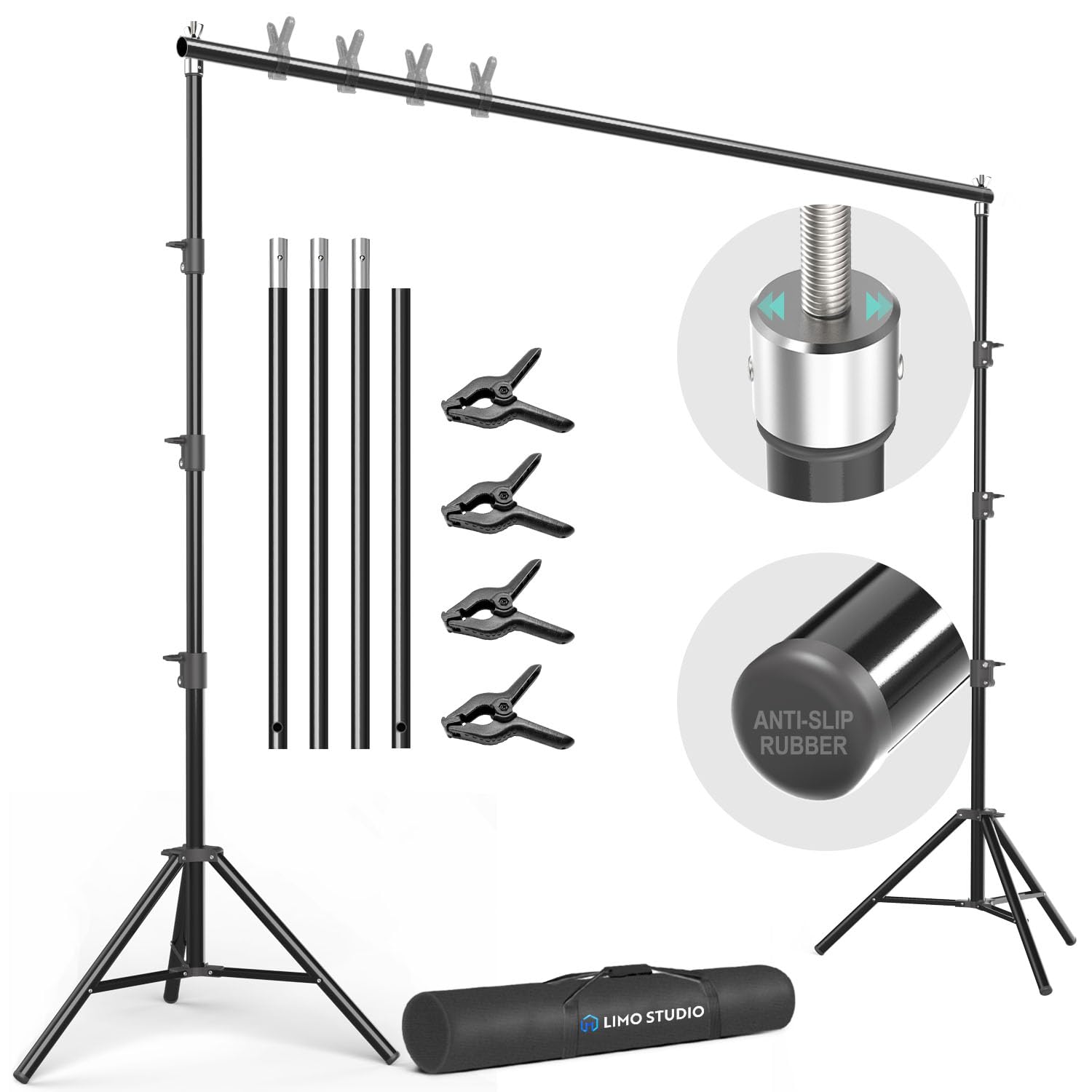 Limostudio 10 Ft. (W) 9.6 Ft. (H) Backdrop Stands Background Support System Kit With Spring Clamps And Carry Bag Case, Photo Vid