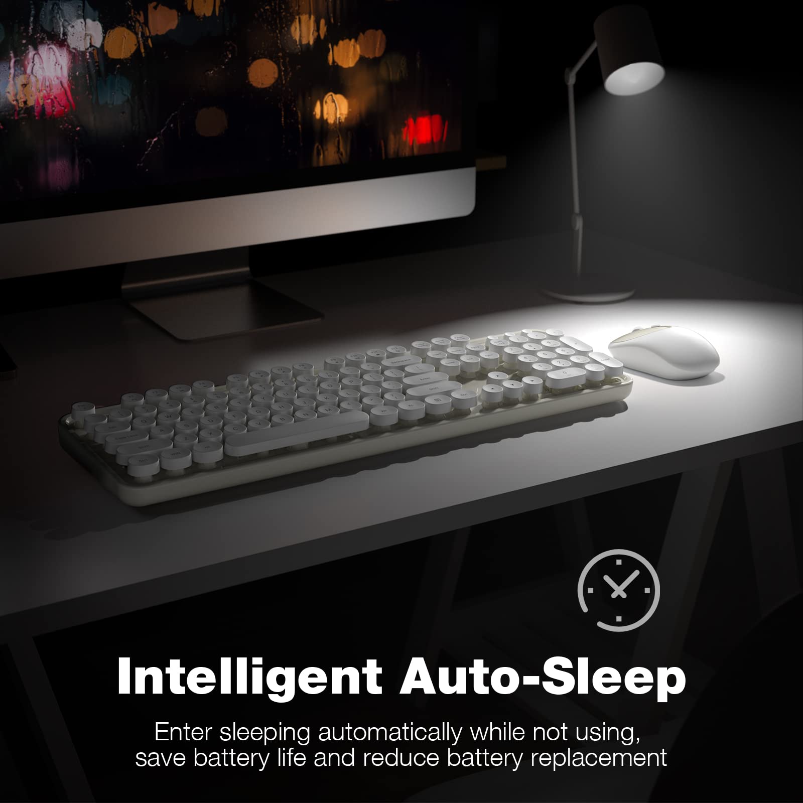 MOFII Wireless Keyboard and Mouse Combo 2.4G Full Size Round Key Milk White