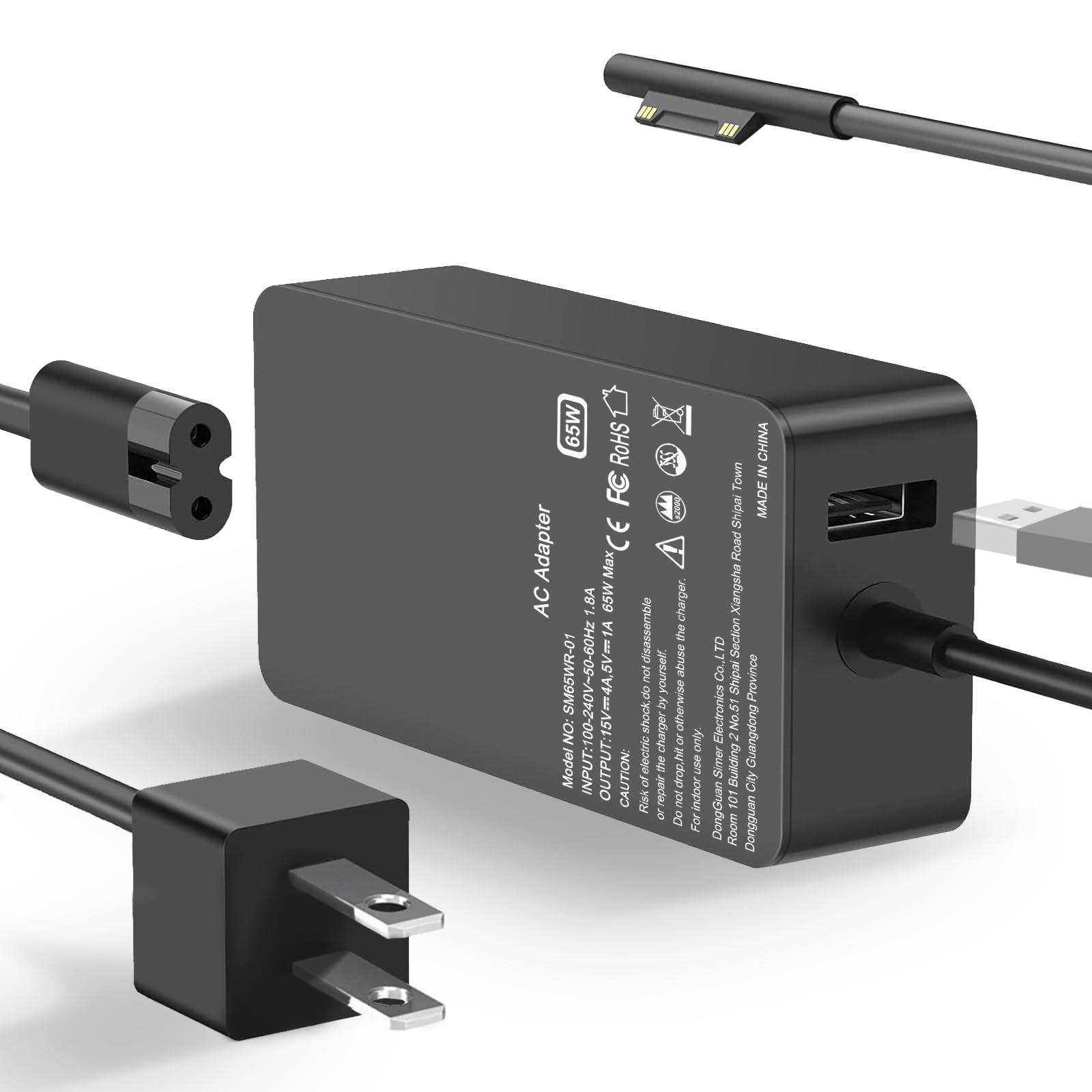Skyvast 65W Surface Pro Laptop Charger For Microsoft Surface Pro 10, 9, 8, 7+, 7, 6, 5, 4, 3, X, Magnetic Surface Connector, Supports 65W, 44W, 36W, With Usb Port