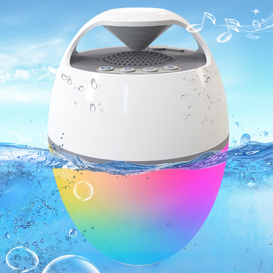 Blufree Floating Pool Speaker With Lights, Portable Bluetooth Pool Speakers Ip68 Waterproof Hot Tub Speaker For Outdoor Pool Sports Home Party, Louder Volume, Rich Bass, Mic, 82 Ft Wireless Range
