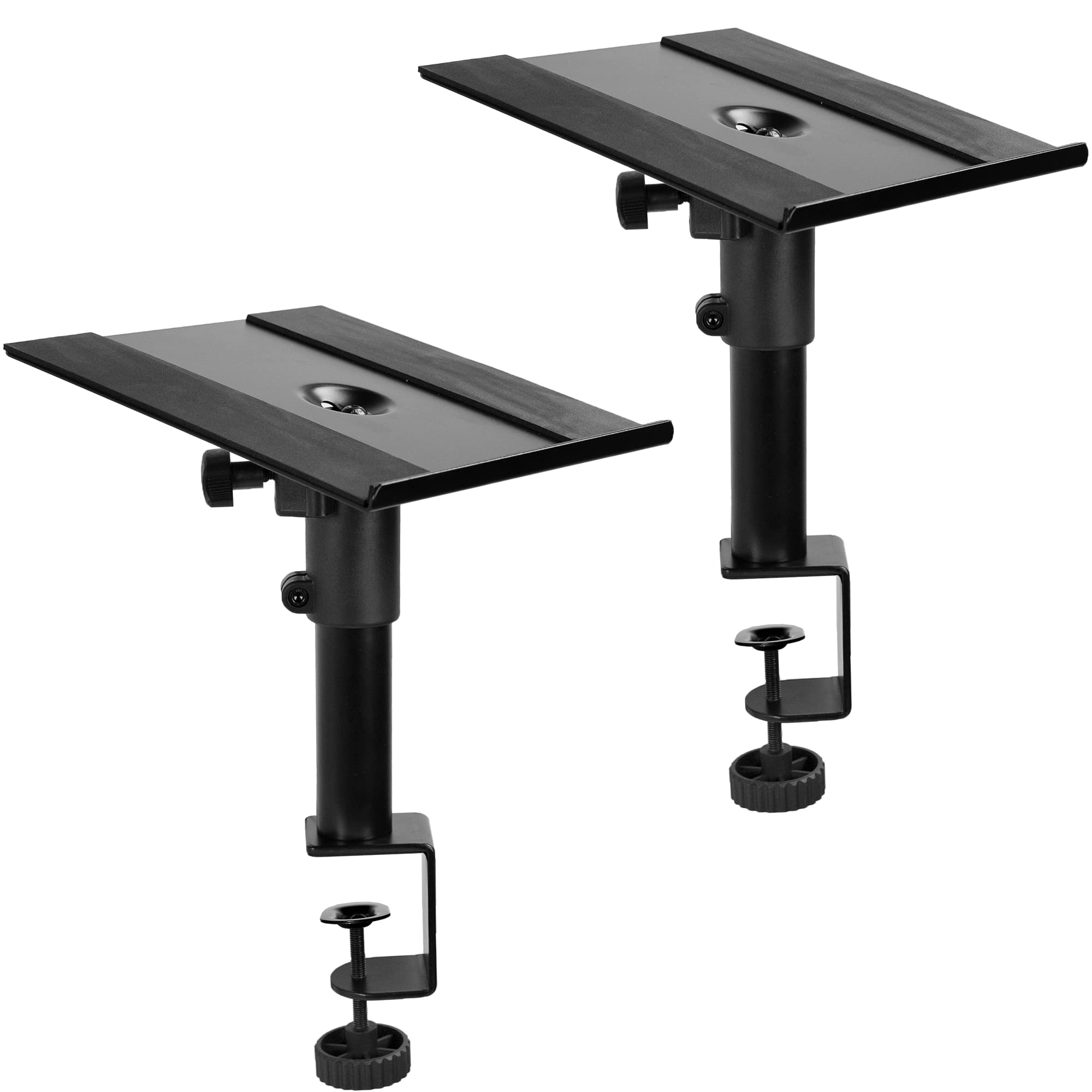 VIVO Clamp on Speaker Stand Desk Mount Set, 10 x 9 inch Trays, Height Adjustment and Tilt, Universal Audio Holders for Computer and Bookshelf Speakers, Elevated Sound, 2 Pack, Black, MOUNT SP01CB