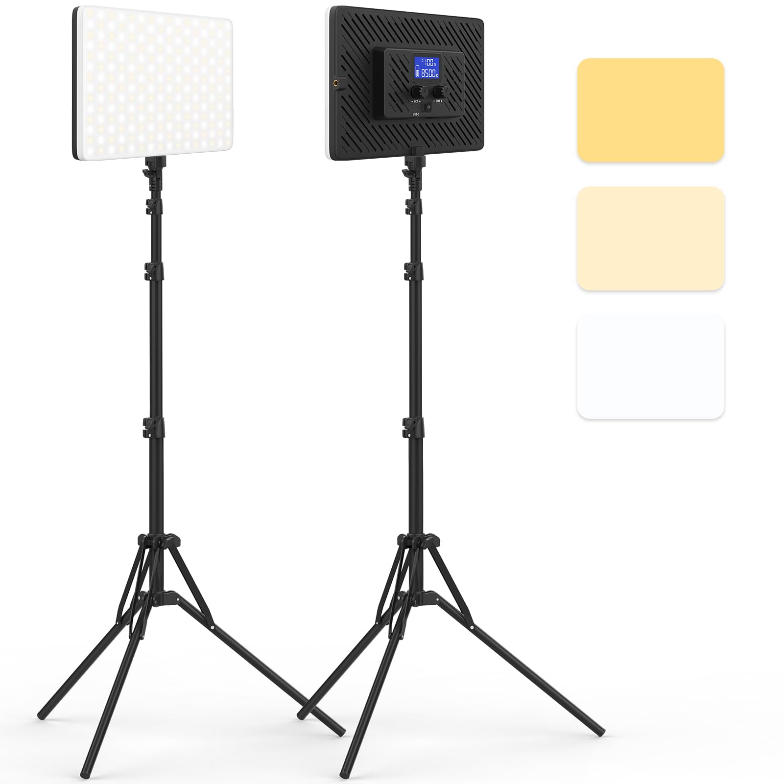 2 Packs Led Video Light With 63'' Tripod Stand, Qeuooiy 20W Bi Color Photography Lighting Kit, Dimmable 2500 8500K Studio Confer
