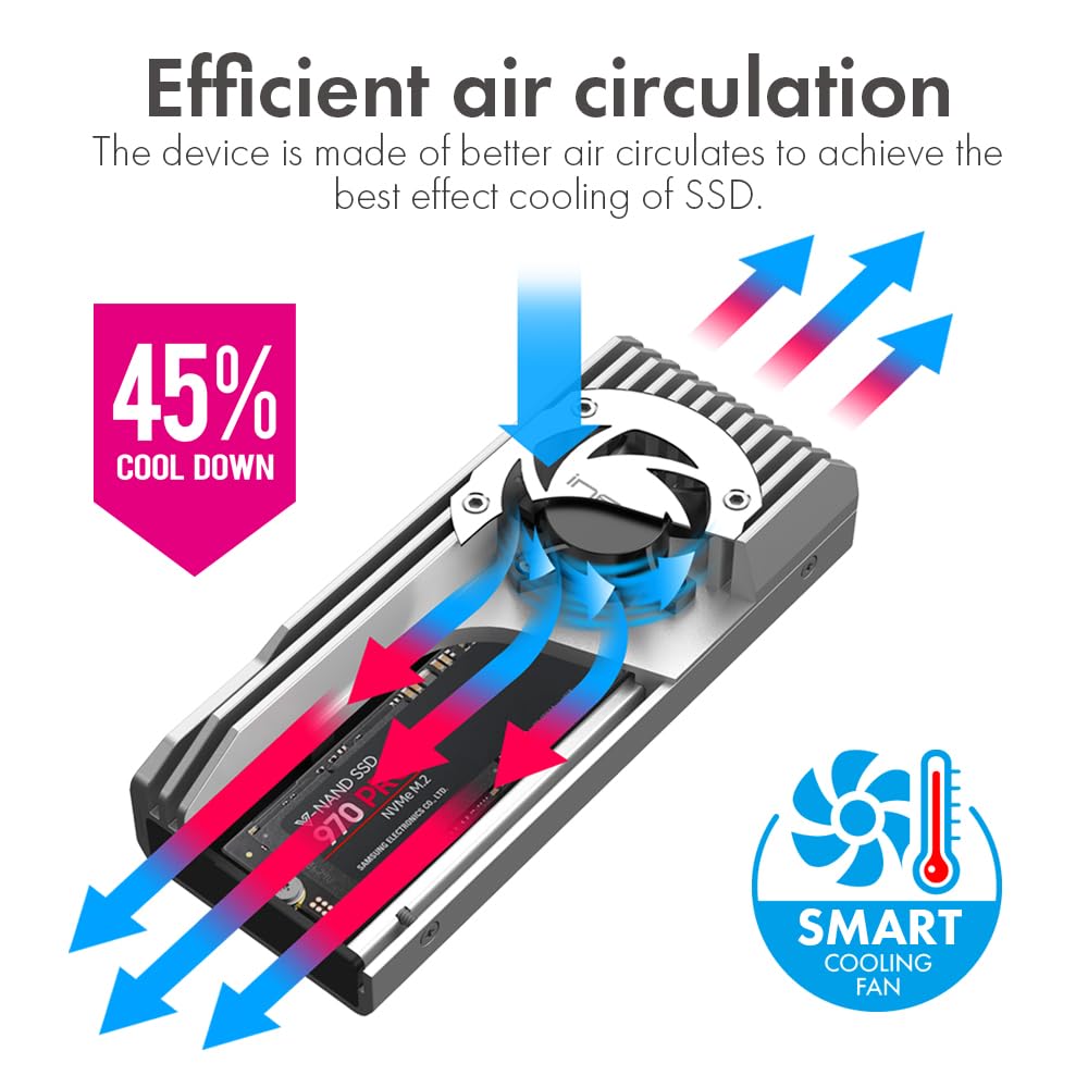 Ineo Usb 4.0 M.2 Nvme Ssd Enclosure With Built In Cooling Fan   Compatible With Thunderbolt 3/4 & Usb 4/3/2 [C2598 Nvme, 40Gbps]