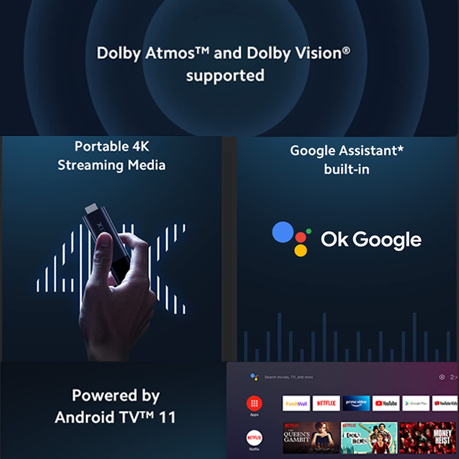 Xiaomi Mi Tv Stick 4K Ultra Hd Streaming Device, Android Tv 11 With Google Assistant Voice Remote Control Streaming Media Player