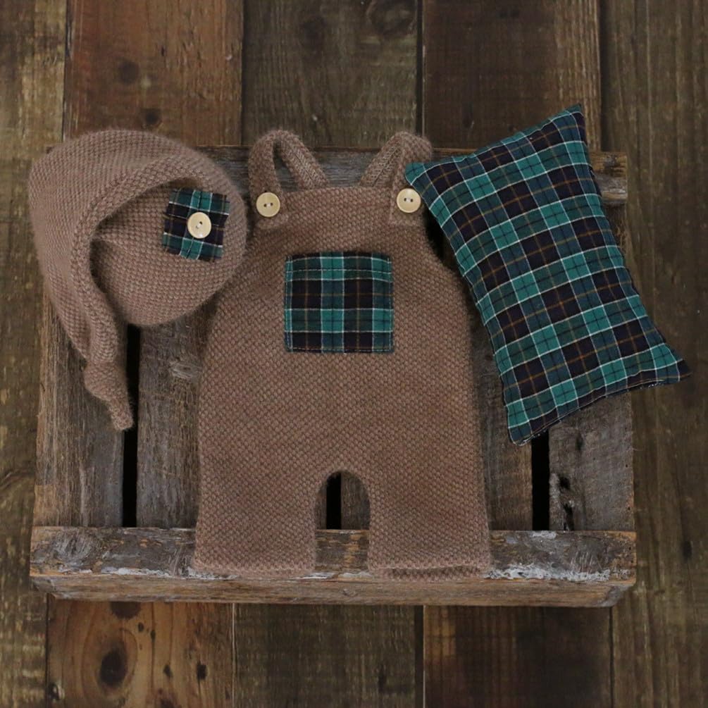 Christmas Newborn Baby Photo Shoot Props Outfits Crochet Clothes Santa Claus Red Hat Pants Photography Props (Coffee)