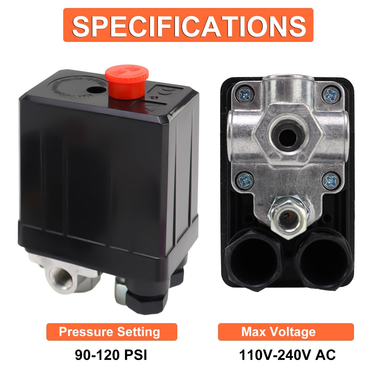 Air Compressor Pressure Switch, 90 120 Psi Pressure Switch For Air Compressor,Heavy Duty 4 Way Pressure Switch With 0 180 Psi Ai