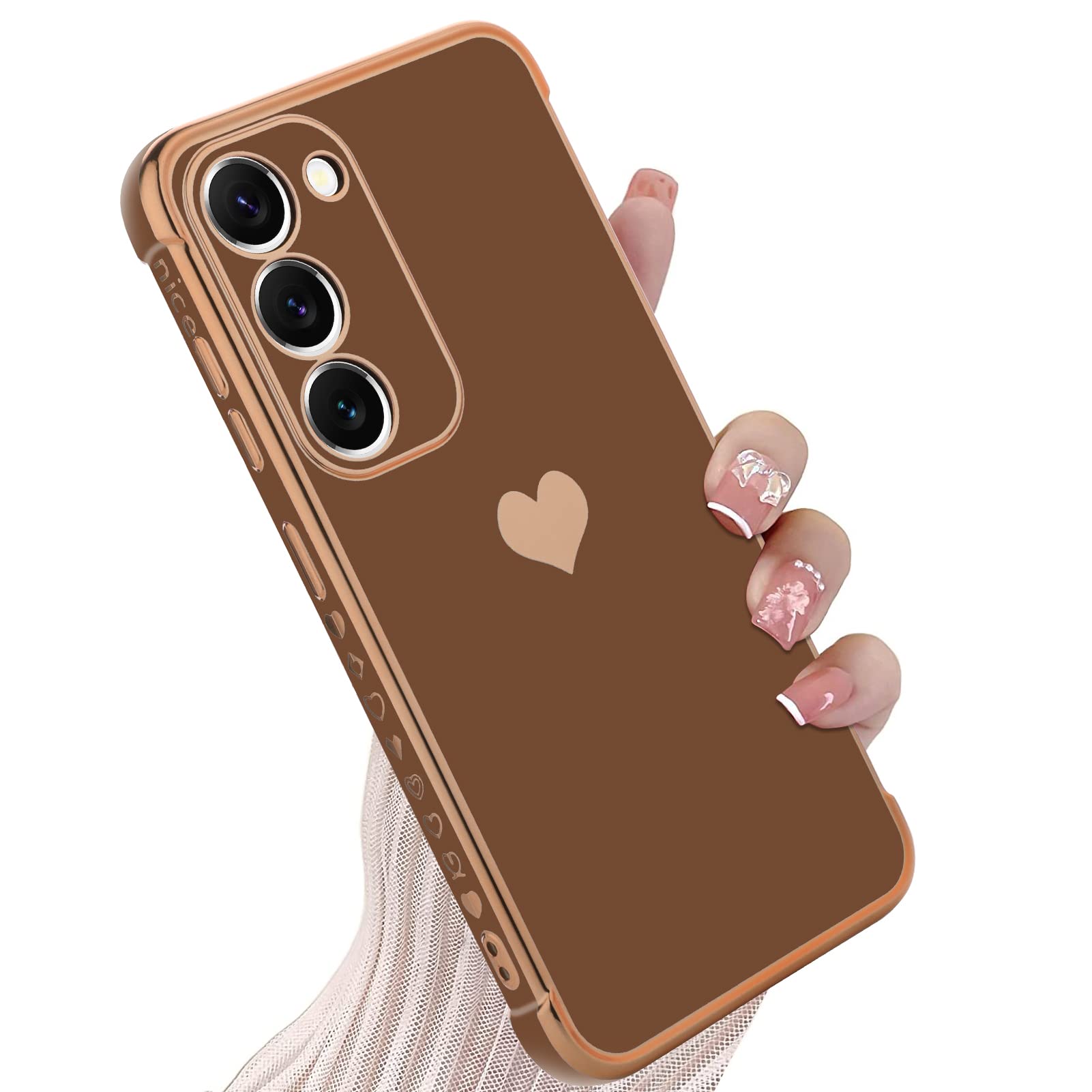 Kanghar Compatible With Samsung S23 5G Case For Women Girl, Plating Edge Cute Love Heart Soft Tpu Bumper With 4 Corners Shockpro