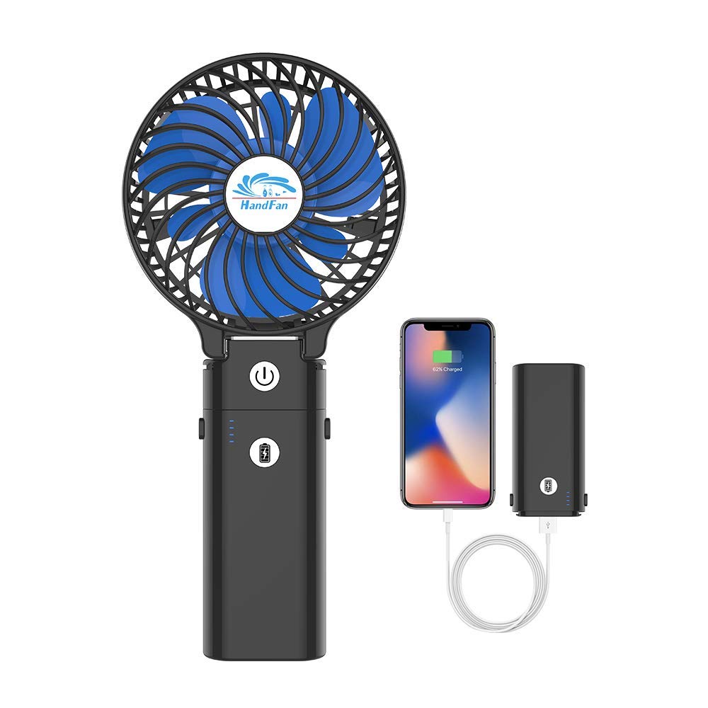 Handfan Portable Handheld Fan With Power Bank, 2 In 1 Hand Fan, 5200Mah Rechargeable Battery Operated, Personal Foldable Makeup