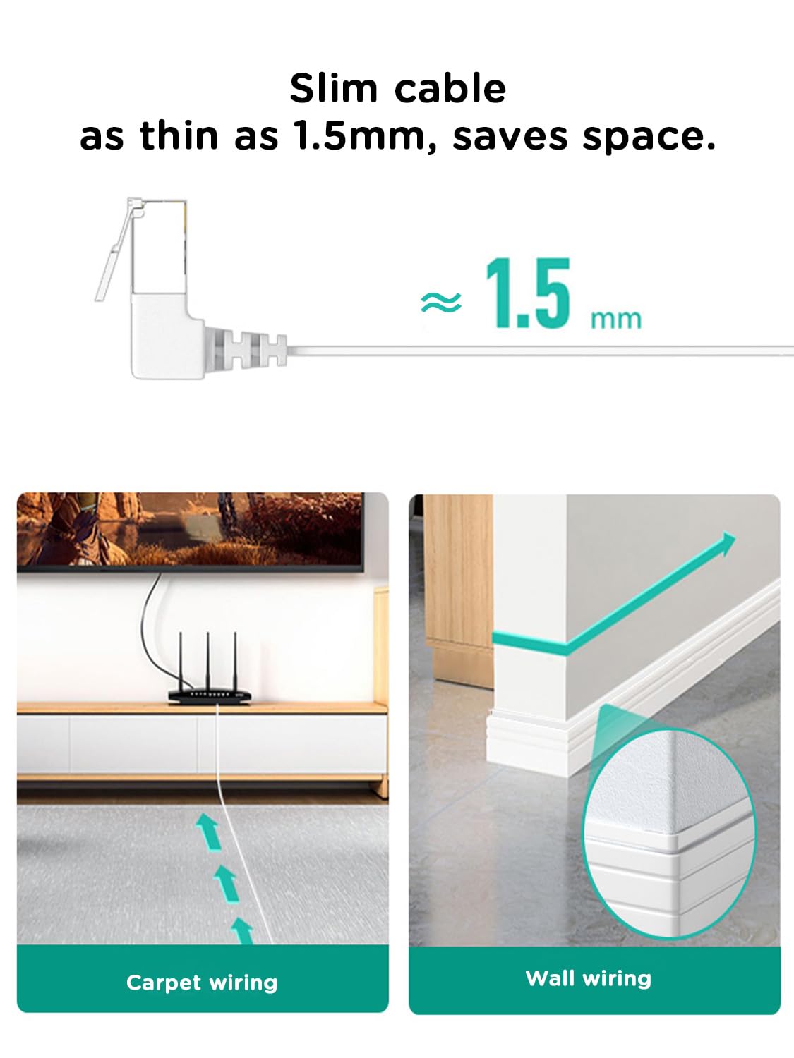 Juxinice 2Pack Right Angle Cat 6 Ethernet Cable 90 Degree Cat7 Ethernet Patch Cable 6Ft, 10Gbps High Speed Flat Cat6 Gigabit Internet Network Lan Patch Cords  White(Up+Down) Angle