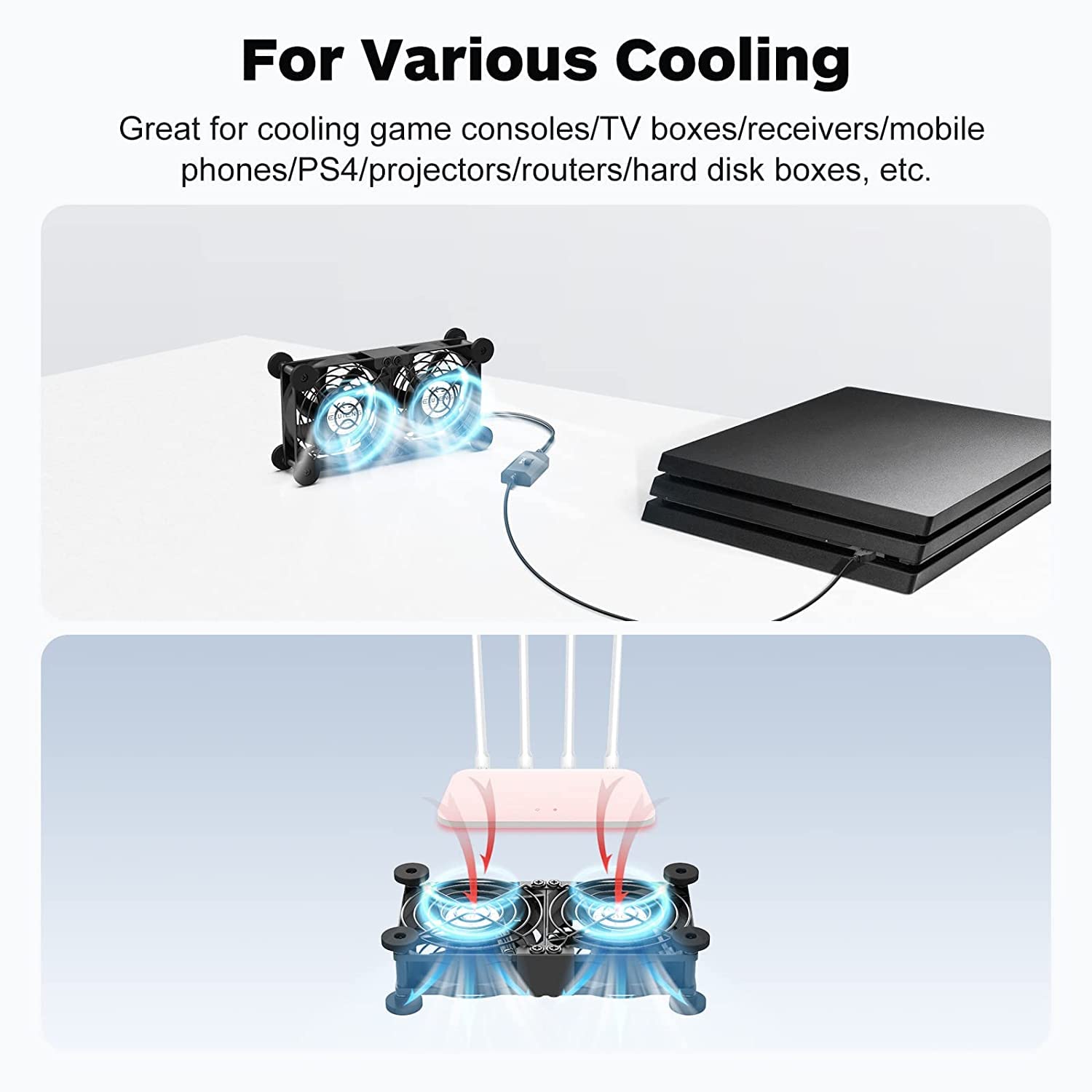 Eluteng Dual Cooling Fan Whisper Quiet 80Mm Usb Fan 3 Adjustable High Speed Usb Port Heatsink Fan Compatible For Ps4, Ps5, Route