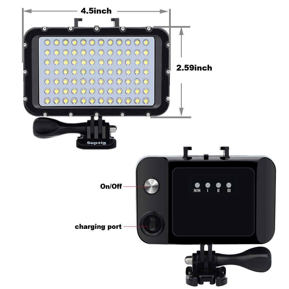 Suptig Underwater Lights Dive Light 84 Led High Power Dimmable Waterproof Led Video Light Waterproof 164Ft(50M) For Gopro Canon