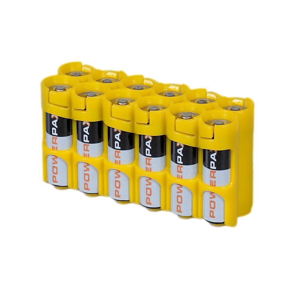 Storacell by Powerpax AA Battery Storage Caddy, Yellow, Holds 12 Batteries (Not Included)