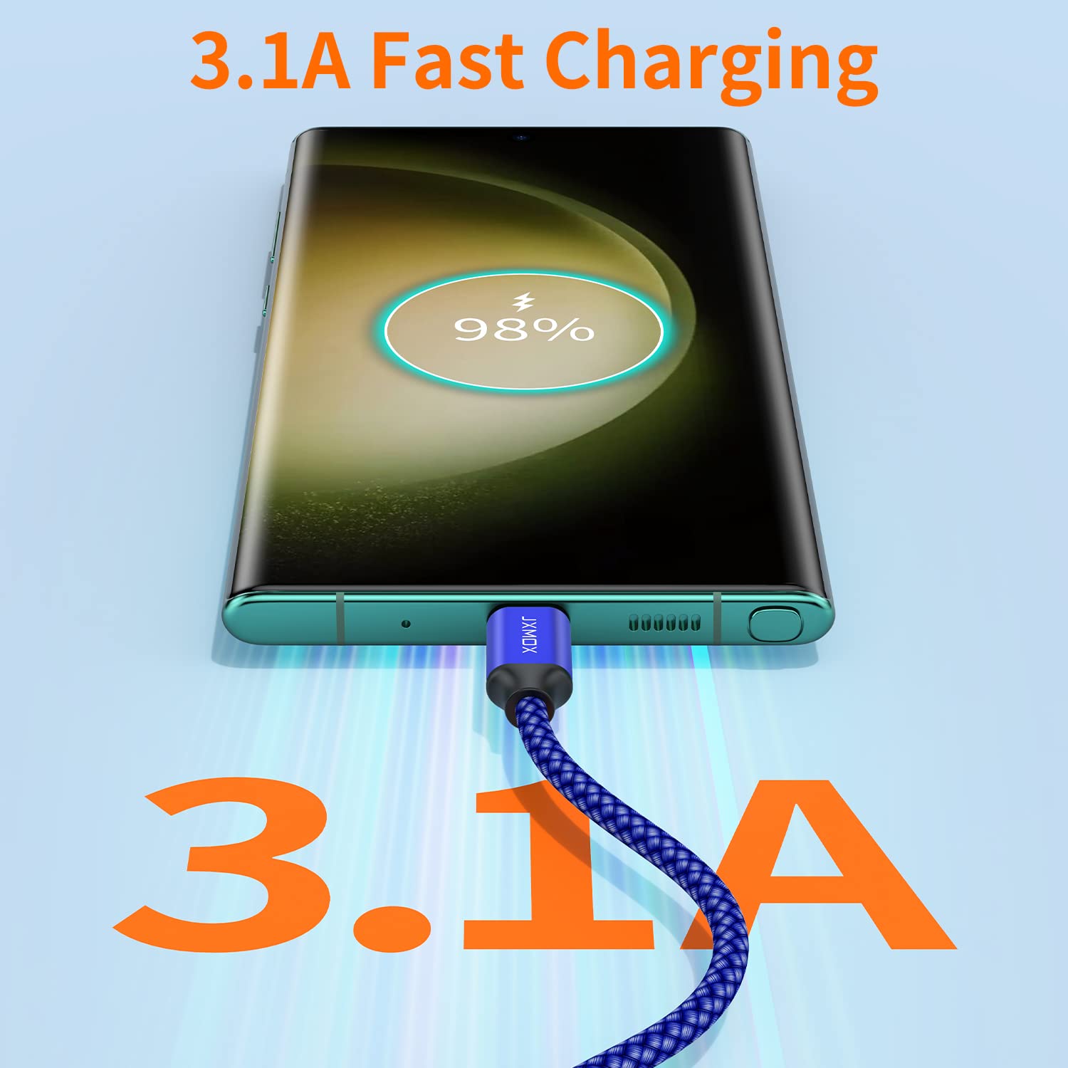 Jxmox Short Usb C Cable (1Ft 3-Pack), Usb A To Type-C Charger Cord 3.1A Fast Charging Compatible With Iphone 15 Pro Max, Samsung