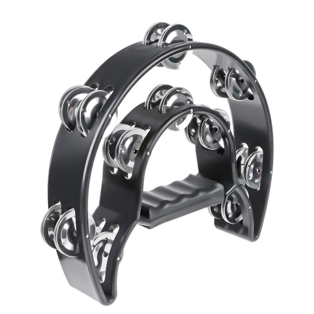 Half Moon Musical Tambourine Double Row Metal Jingles Hand Held Percussion Drum Multicolor For Ktv Party With Ergonomic Handle G