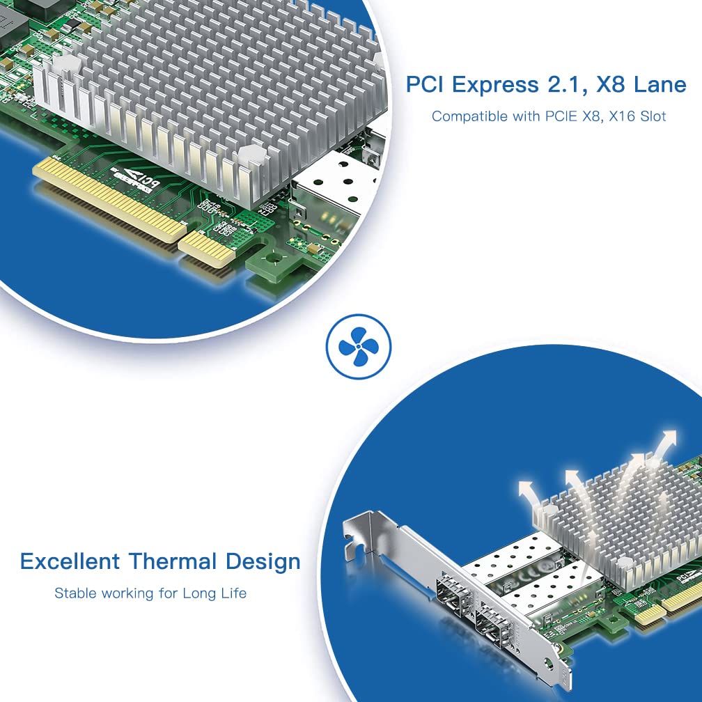 10Gb Sfp+ Pci E Network Card Nic, With Broadcom Bcm57810S Chip, Dual Sfp+ Port Card, Pci Express X8, Ethernet Lan Adapter Support Windows/Windows Server/Linux/Vmware Esxi