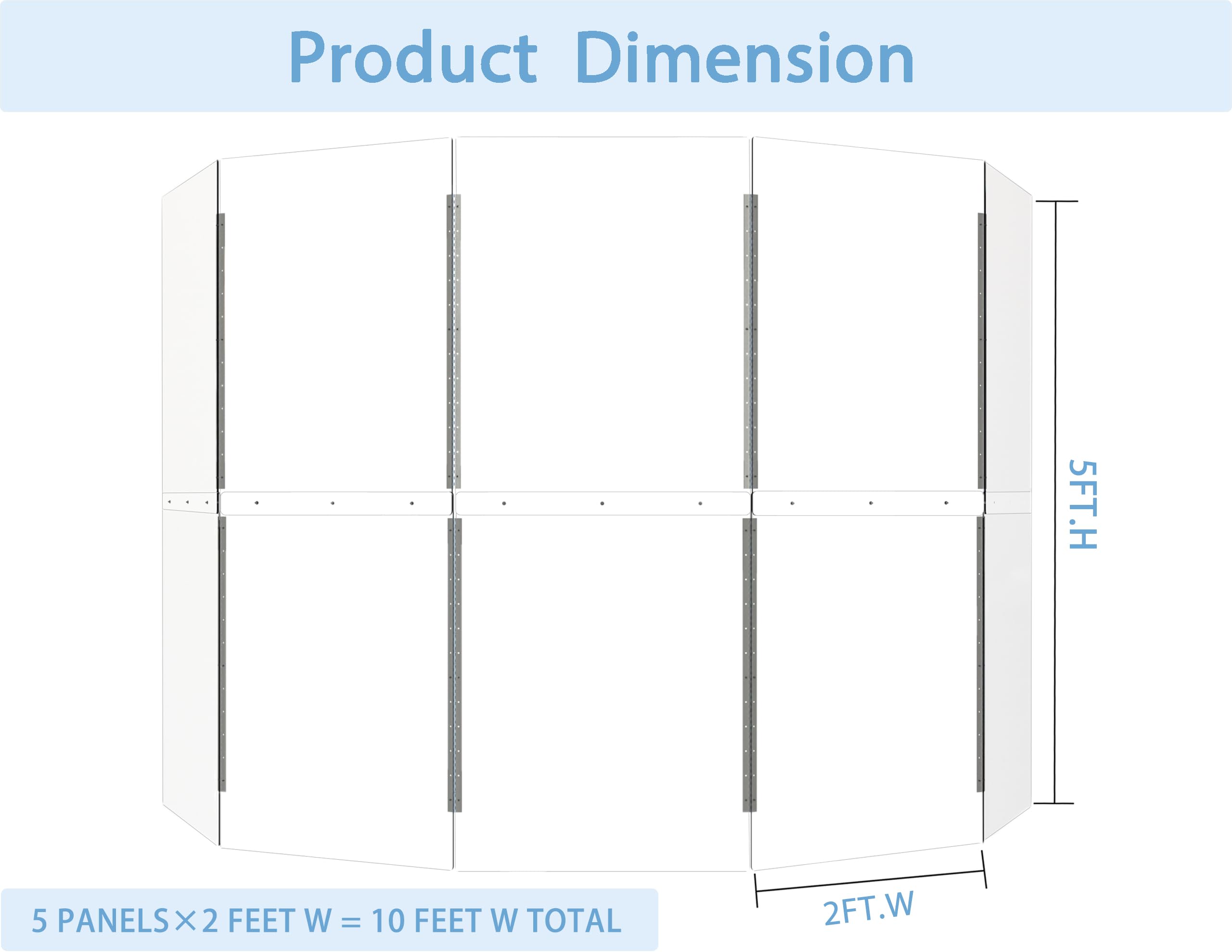 Drum Shield | Portable 5-Panel 2Ft X5Ft Acrylic Sound Barrier | Full-Length Stainless Steel Hinges | Drum Cage For Home, Church,