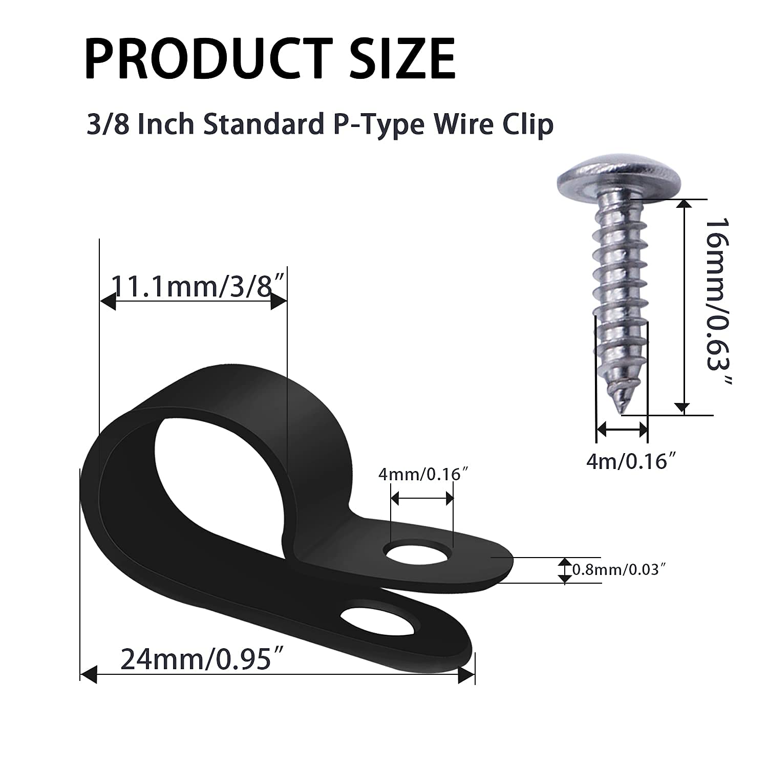 Mankk 100Pcs 3/8 Inch Rope Light Clips P Style Mounting Clips Plastic Cable Clamps With Compatible Stainless Steel Pan Head Phil