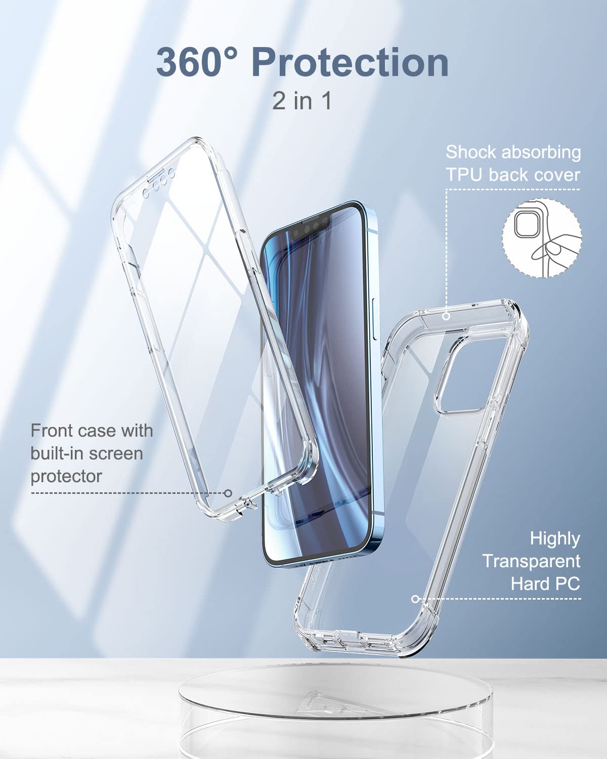 Suritch For Iphone 13 Pro Clear Case 6.1'' (Only), [Built In Screen Protector] Full Body Protective Hard Shell+Soft Tpu Phone Ca