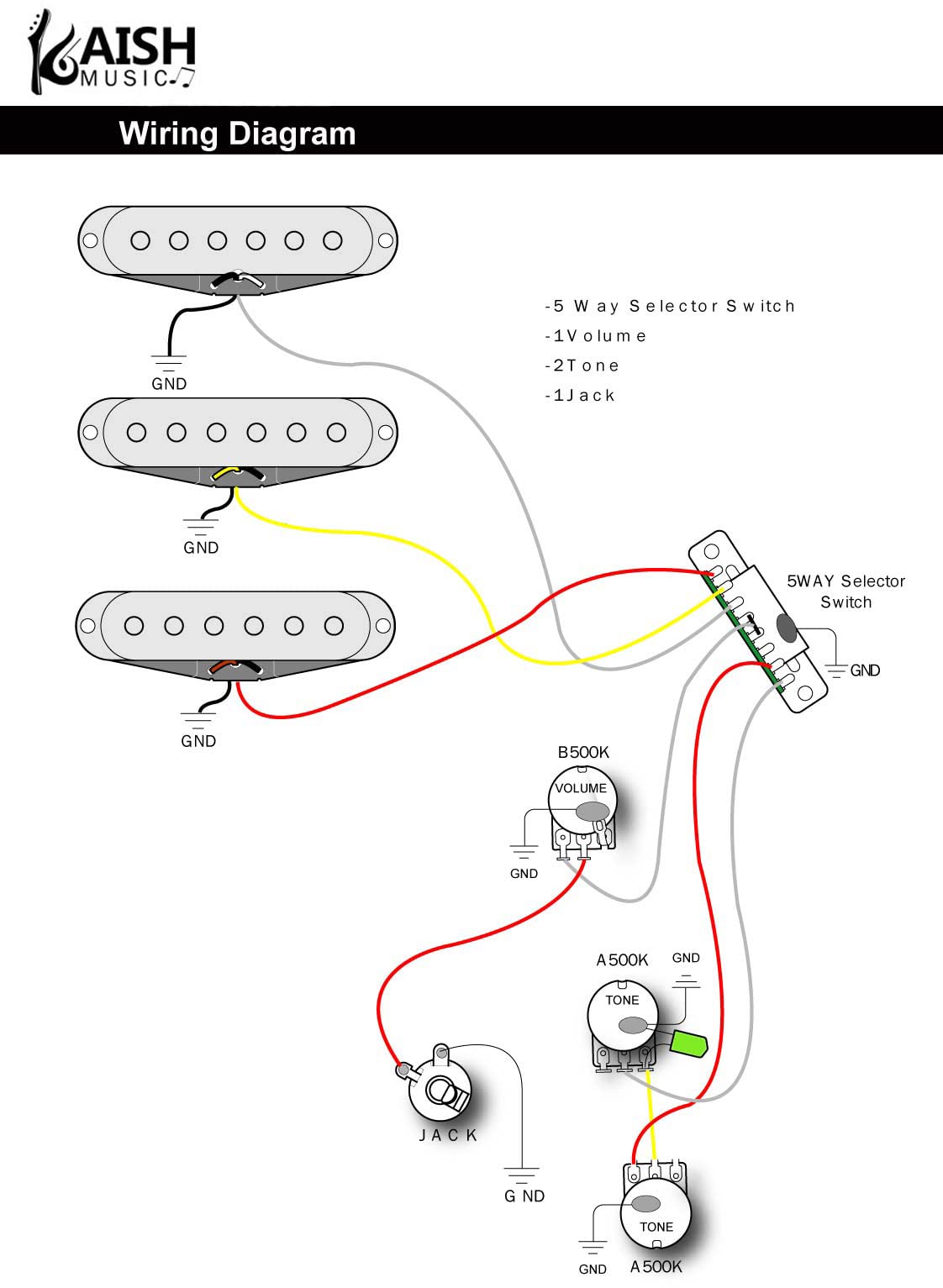 Kaish Heavy Duty 5 Way Guitar Pickup Lever Switch Selector Switch For Strat Tele With 3 Plastic Tips