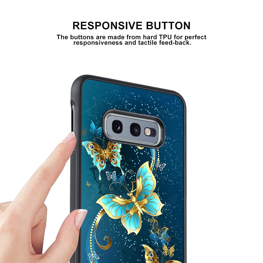 Ook Compatible With Samsung Galaxy S10E 5.8 Inch Case, [Built In Screen Protector],Cute Blue Butterfly Design Hard Pc Back Anti