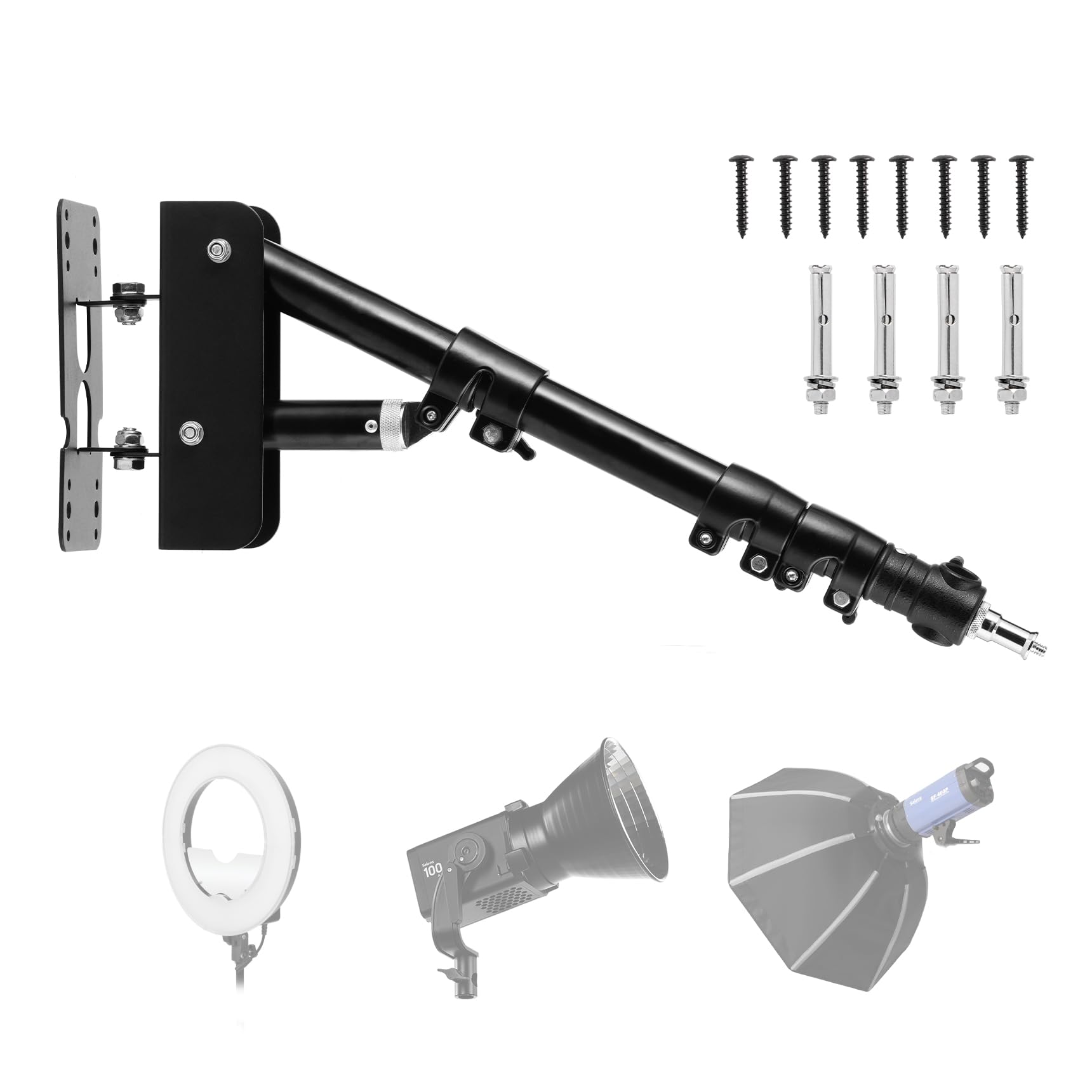 Sitto Ring Light Wall Mount 43Inch/110Cm, Triangle Boom Arm For Barbershop, Beauty Salon, Live Streaming, Tattoo, Photography St
