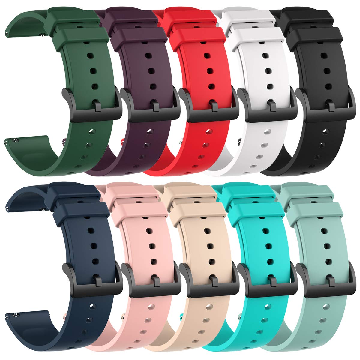 Chofit 10 Pack Silicone Bands Compatible With Amazfit Gts/Gts2/ Gts 3/Gts 2E/Gts 2 Mini/Gts 4 Mini/Gts 4/Gtr Mini/Active, 20Mm B