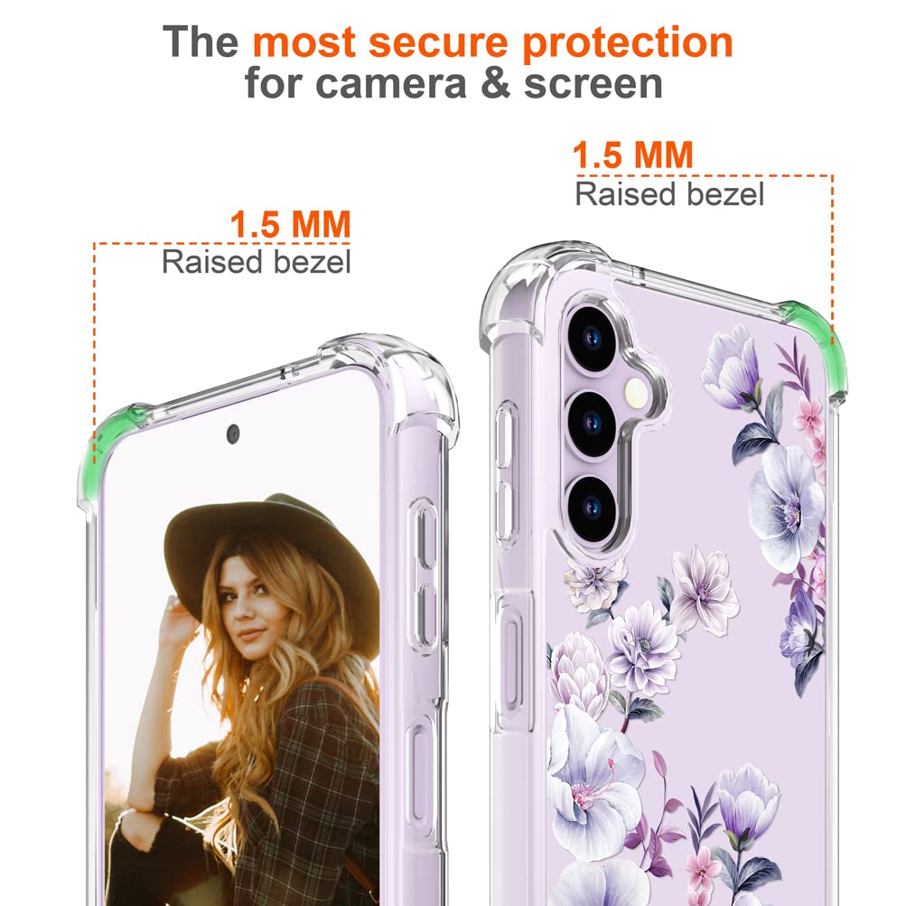 Hungo Compatible With Samsung Galaxy S23 Case Floral Flower Cute Clear Design, Girly For Women Girls Floral Transparent Pink Ane