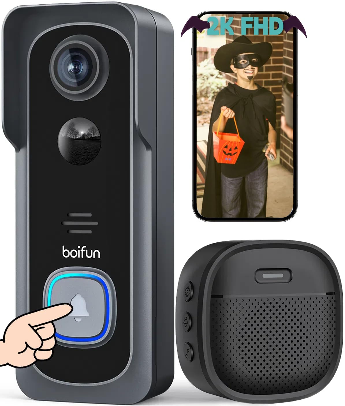 Boifun Wireless Doorbell Camera With Chime - 166 Wide Angle View, 2K Hd Video, Quick Wake Up And Motion Detection, 6700Mah Batte