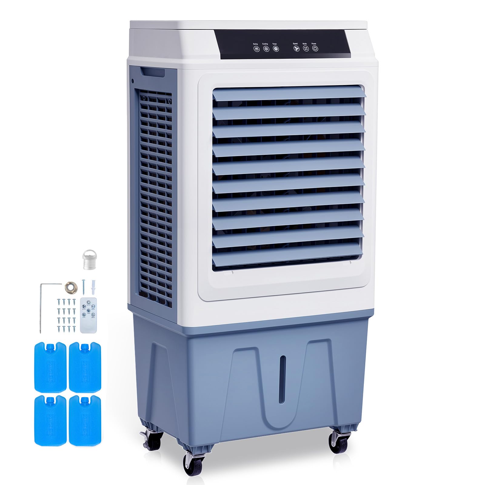 VEVOR Evaporative Air Cooler, 3100 CFM with 9 Gallon Water Tank Swamp Cooler, Portable Cooling Fan with Remote Control, 12H Time