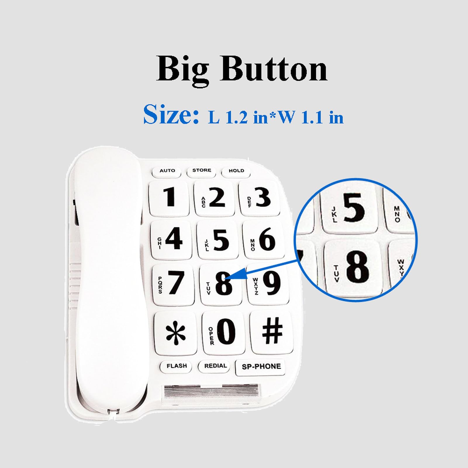 Jekavis Jf11W Big Button Phone For Seniors Home Large Phone Corded Landline For Elderly Amplified Phone For Hearing Impaired Aid Elderly Phones With Loud Speakerphone Desktop Telephone