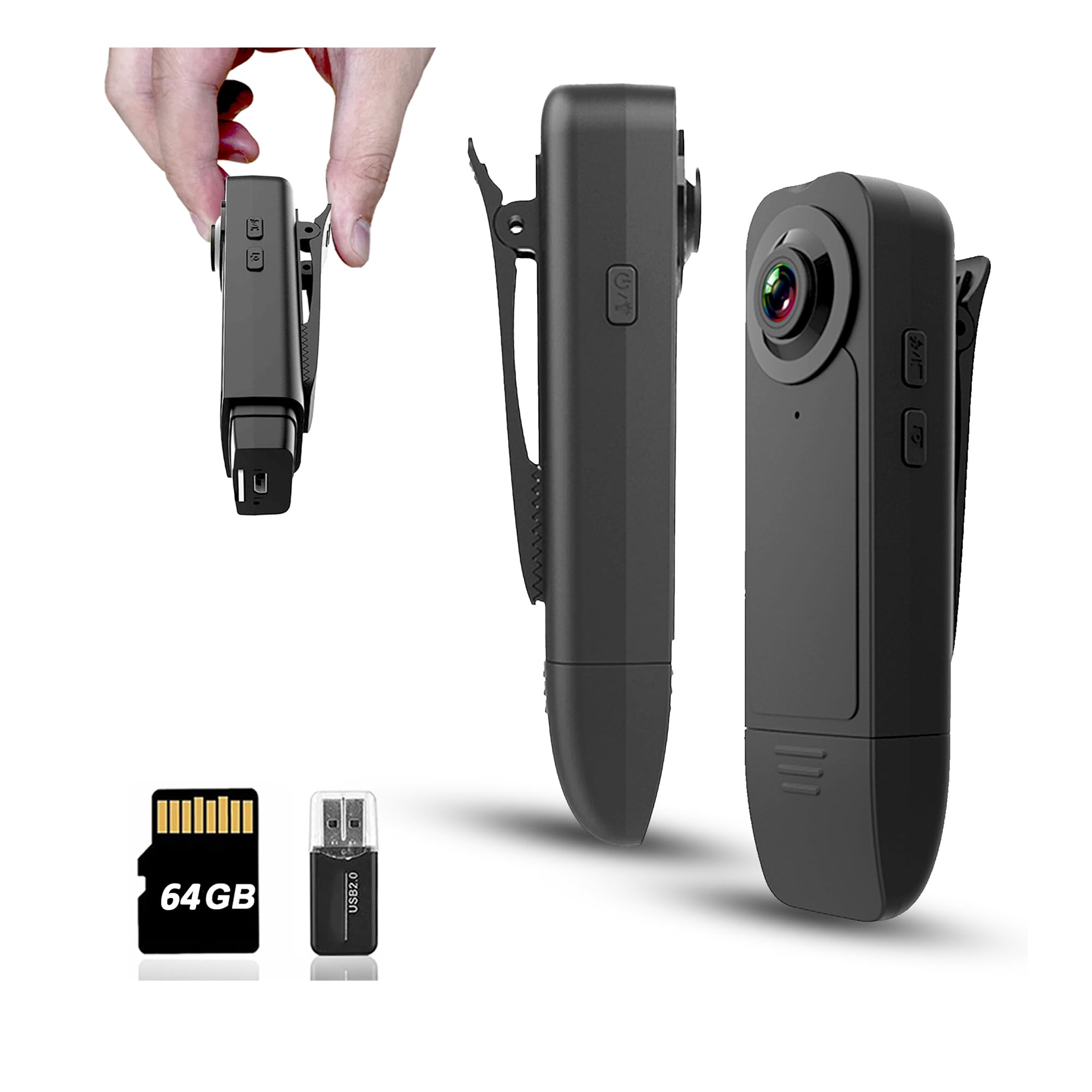 Mini Body Camera With Audio & Video Recording - Small Pov Cam 1080P With 64G Card - Wearable Personal Portable Cameras Recorder 