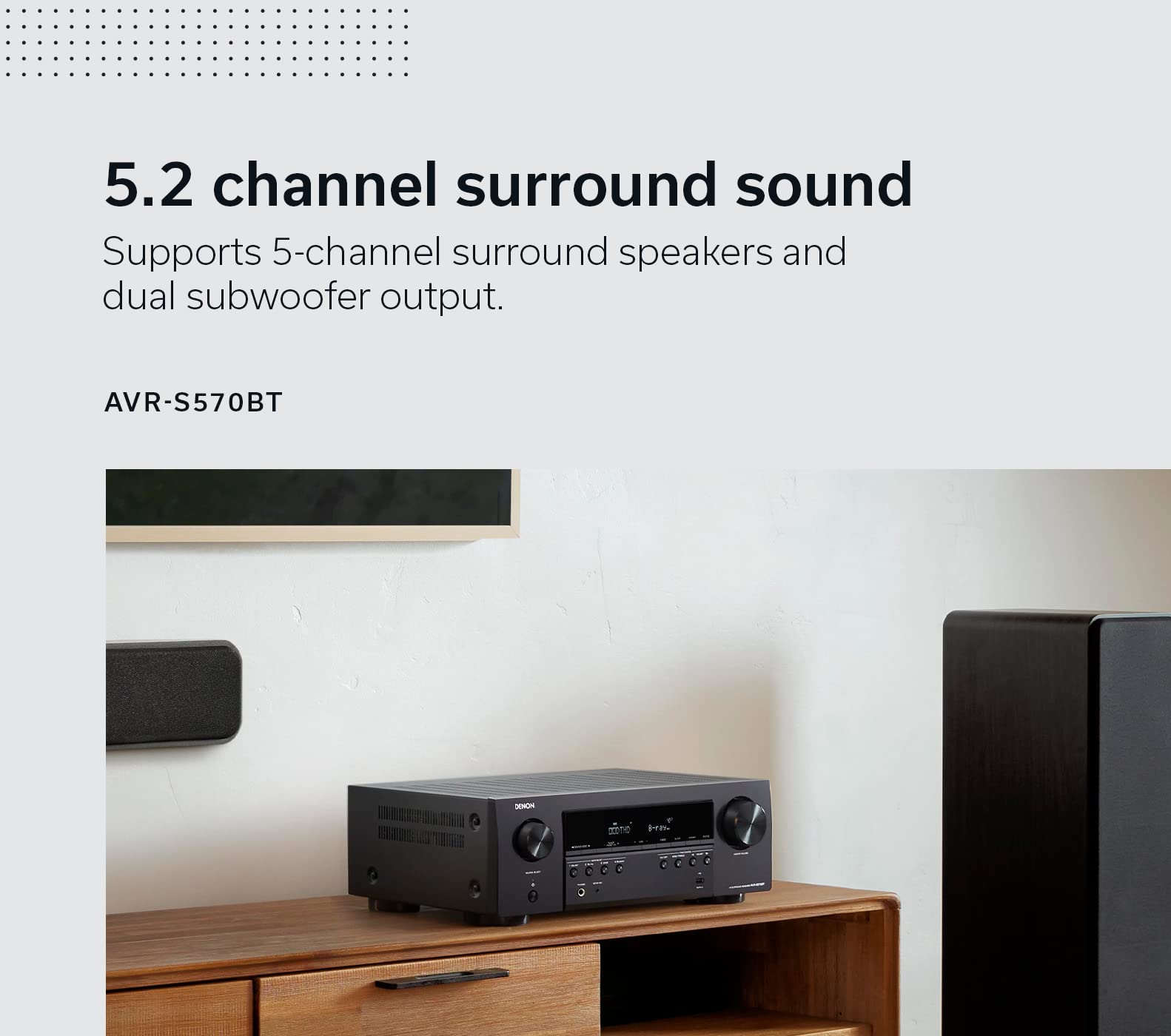 Denon Avr S570Bt 5.2 Channel Av Receiver   8K Ultra Hd Audio & Video, Enhanced Gaming Experience, Wireless Streaming Via Built I