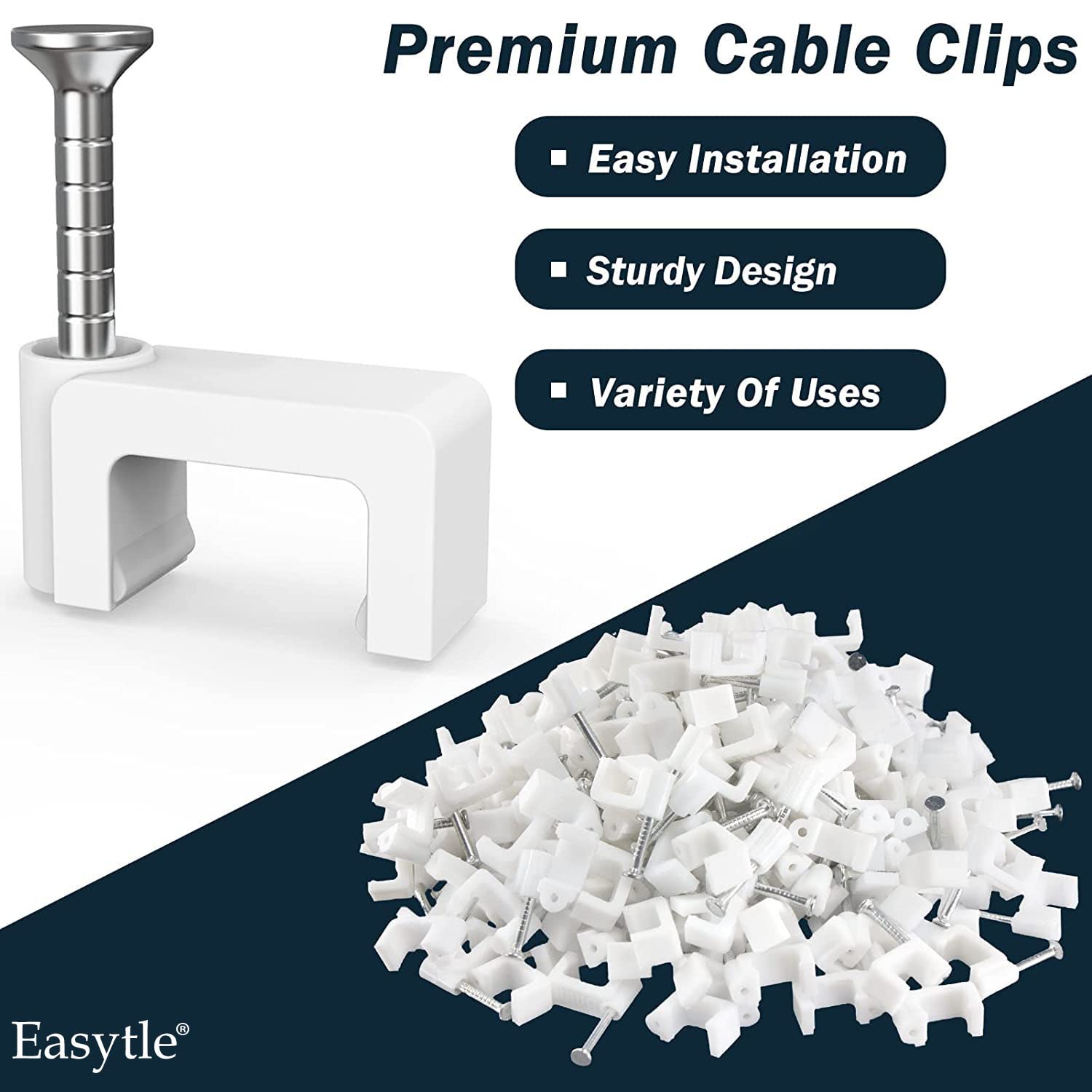 Easytle 8mm Flat Cable Clips 100 Pcs for Ethernet Coax Speaker Wire Cat5/Cat6/Cat7 Plastic White