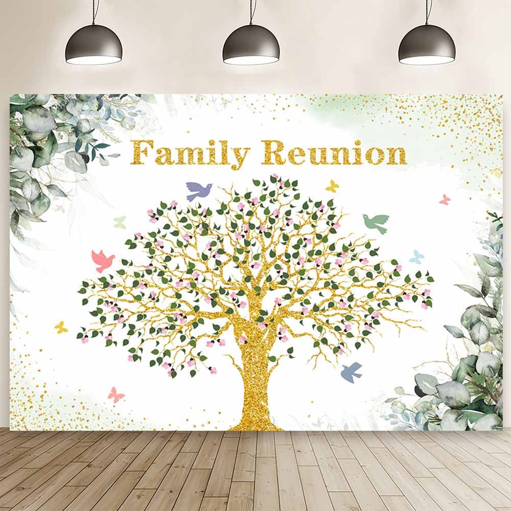 Mehofond 8X6Ft Family Reunion Backdrop Family Tree Photography Background Pink Floral Green Eucalyptus Leaves Family Party Decor