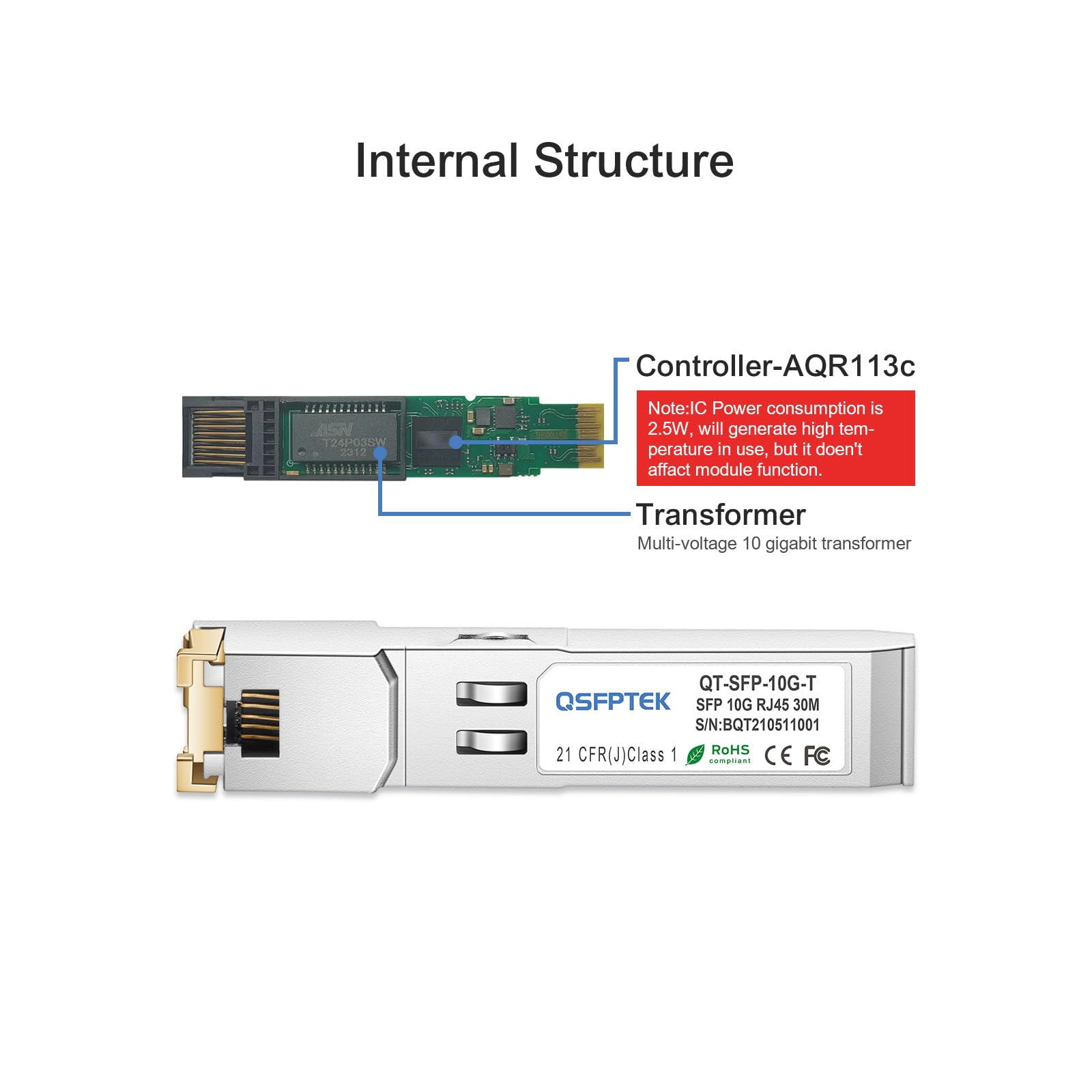 2Pack 10Gbase T Sfp+ Module, 10G Sfp+ To Rj45 Copper, 10Gbe Sfp Ethernet Optical Mini Gbic Transceiver For Cisco Sfp 10G T S, Ub
