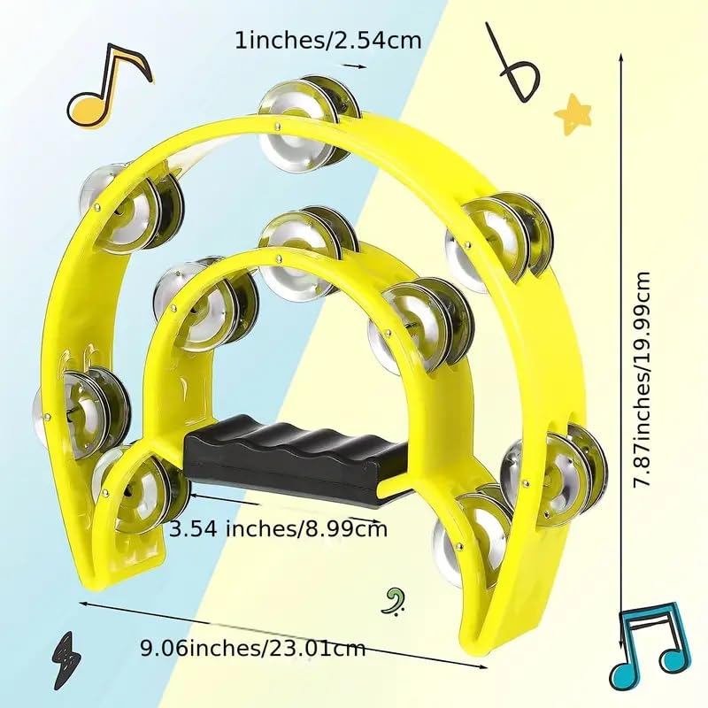 Hlmoptimo Double Row Tambourine, Half Moon Musical Tambourine Hand Held For Kids, Adults, Party, Ktv 4 Colors (9 Inch, Pack Of 4