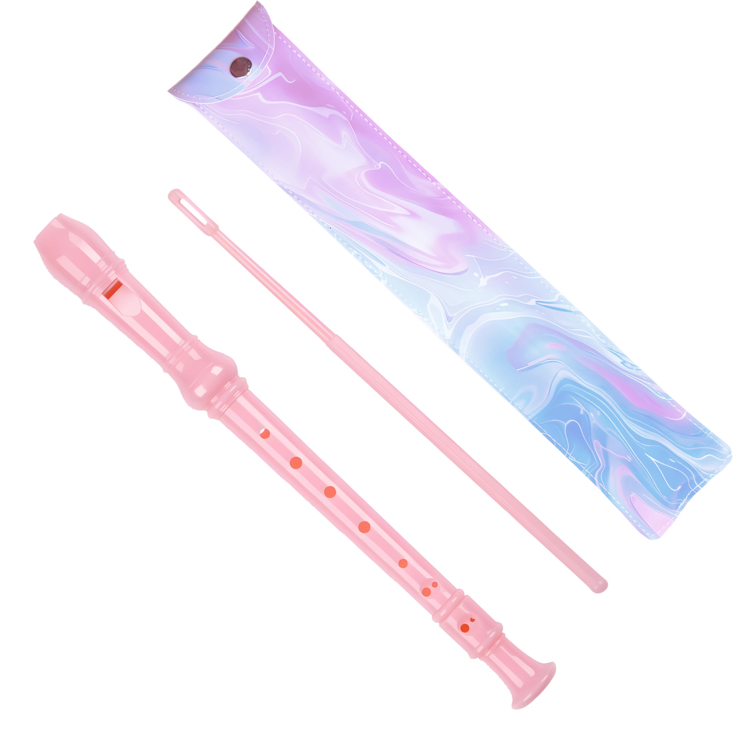 Soprano Recorder For Kids Beginners, German Fingering, C Key, 3 Piece With Cleaning Rod, Bag, Fingering Chart (Pink)