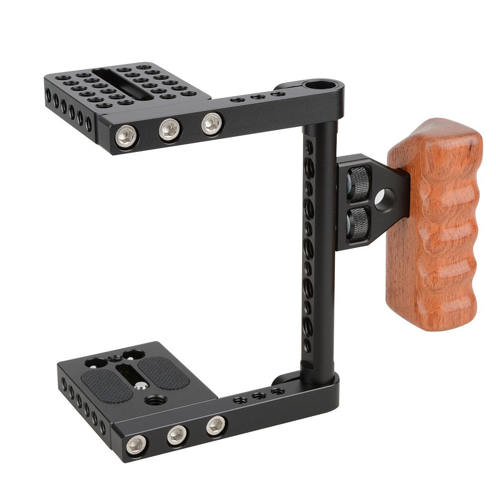 CAMVATE DSLR Video Camera Cage Stabilizer Rig with Wooden Handle Compatible for Camera Accessories - 1392