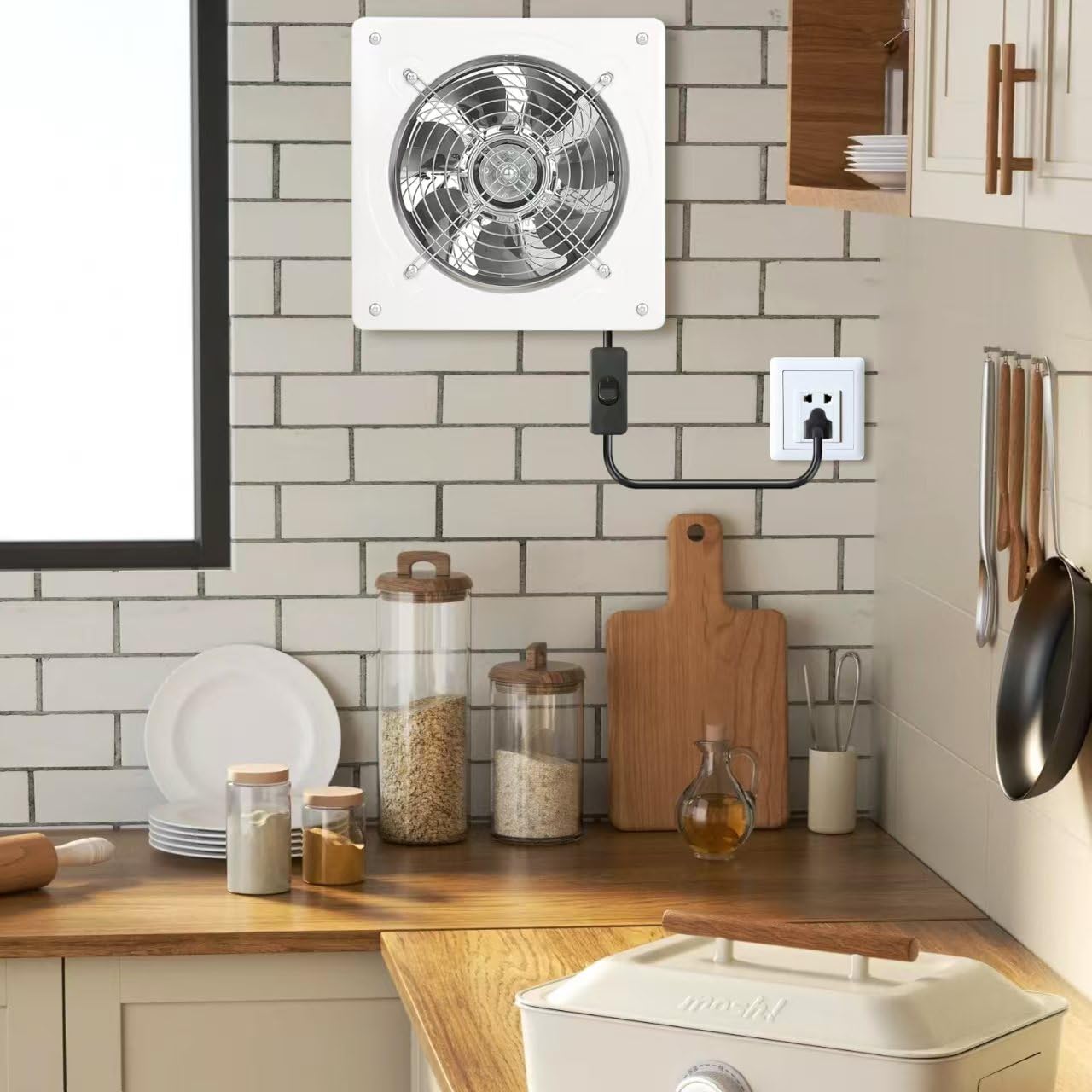 Aydomer 8 Inch Exhaust Fan Metal Ventilation Fan With Switch Window And Wall Mounted Extractor Warehouse Fan With Check Valve Fo