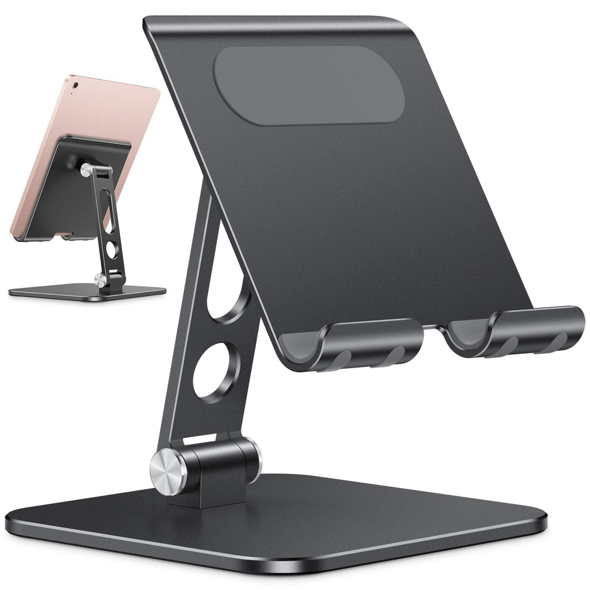 Omoton Upgraded Adjustable Tablet Stand Holder, Heavy Duty Foldable Portable Monitor Stand, Travel Essentials For Ipad Pro/Air/Mini, Surface Pro, 4.7'' 15.6', Black