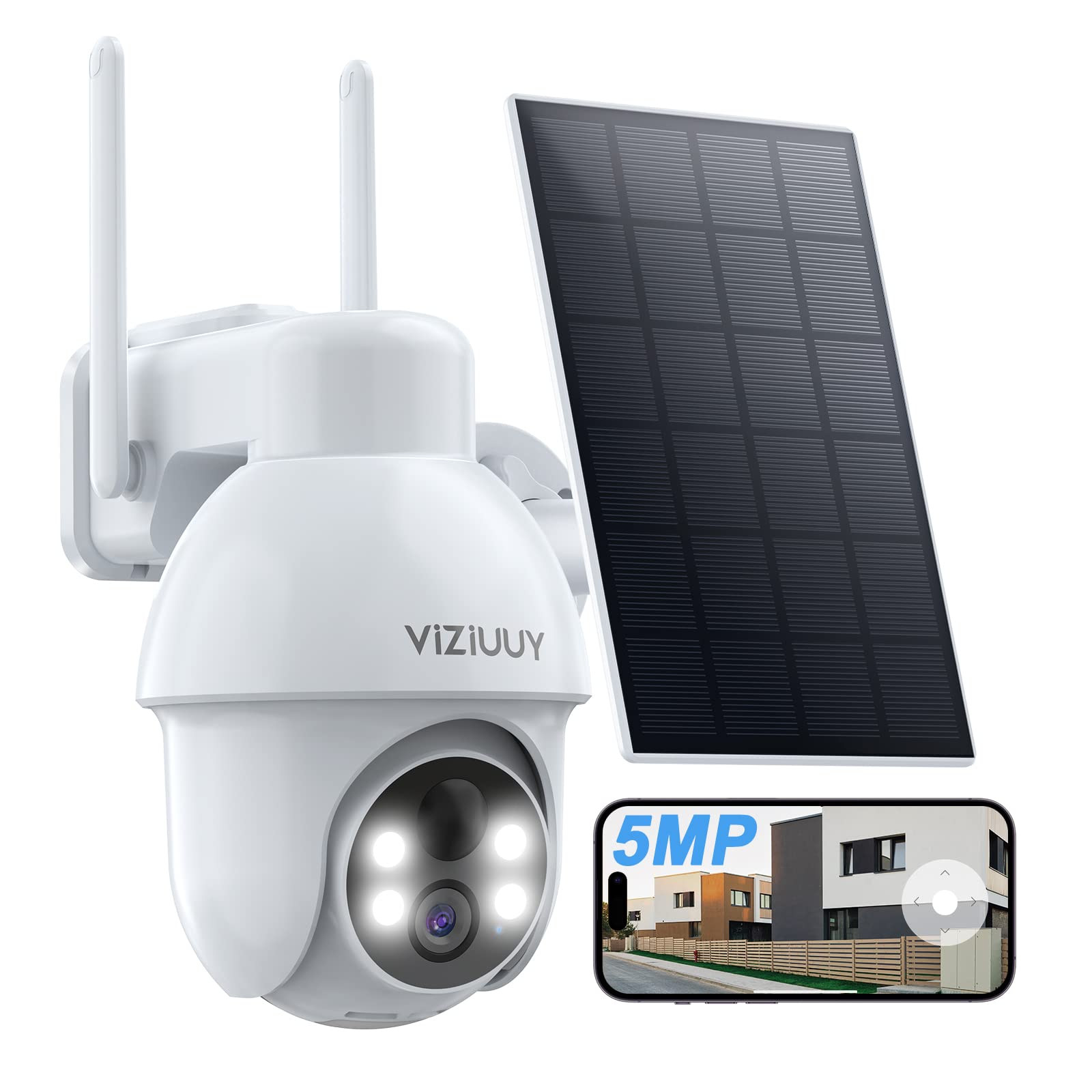 Viziuuy 5Mp Solar Security Camera Outdoor, Wireless Battery Powered Security Camera With 360View, Pan And Tilt, Color Night Visi