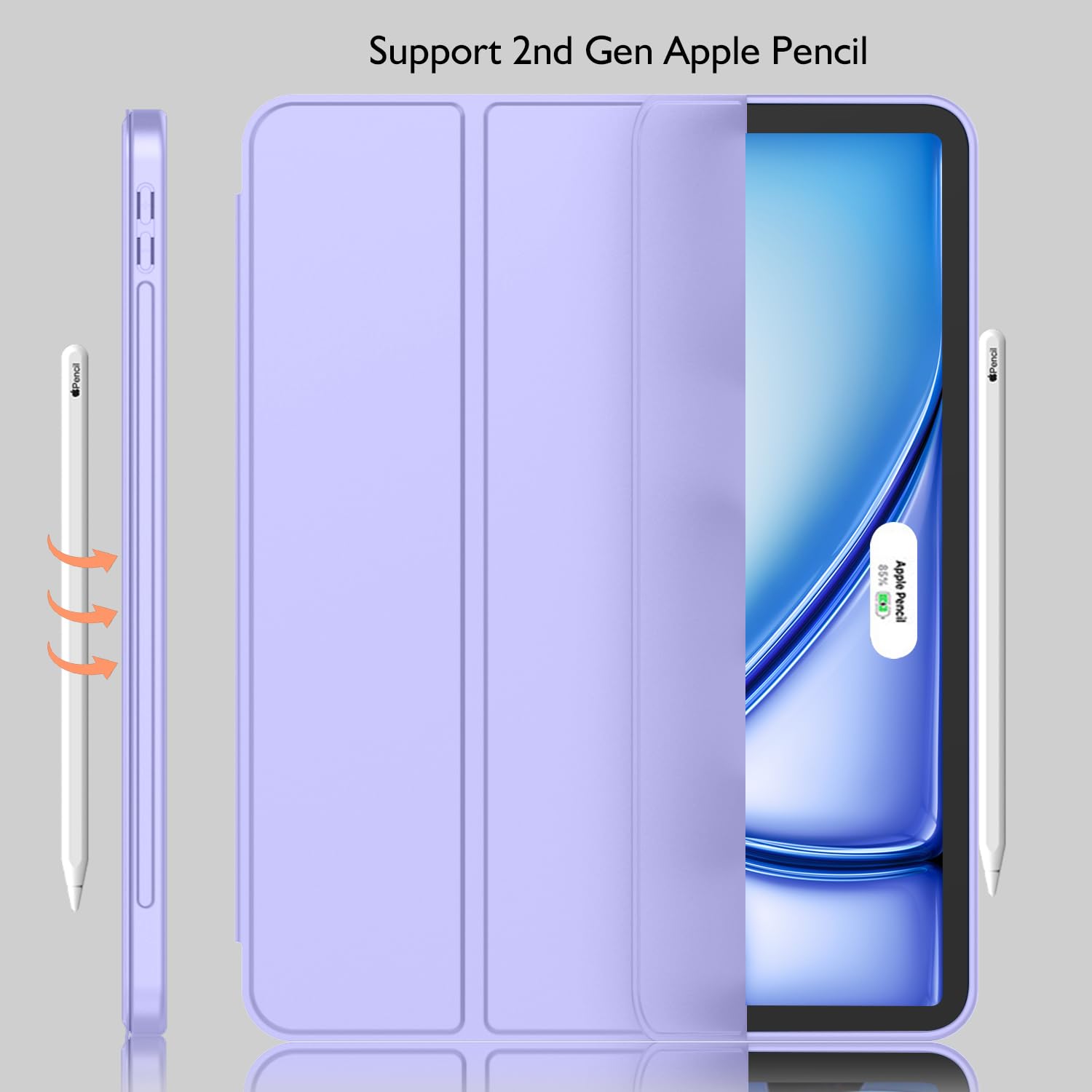 Imieet Ipad Air 11 Inch Case M3(2025) / M2 (2024), Ipad Air 5Th/4Th Generation Case 2022/2020 10.9 Inch With Pencil Holder,Trifold Stand Smart Case With Soft Tpu Back(Light Purple)